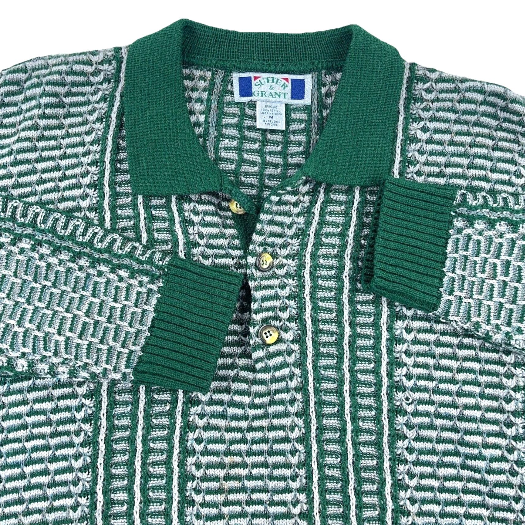 Vintage Vintage Cutter & Grant Sweater Men M Green Collared Knit Pullover Logo Embroidered Geometric All Seasons Heavyweight Knitwear Fallout? 90s? Size US M / EU 48-50 / 2 - 2 Thumbnail
