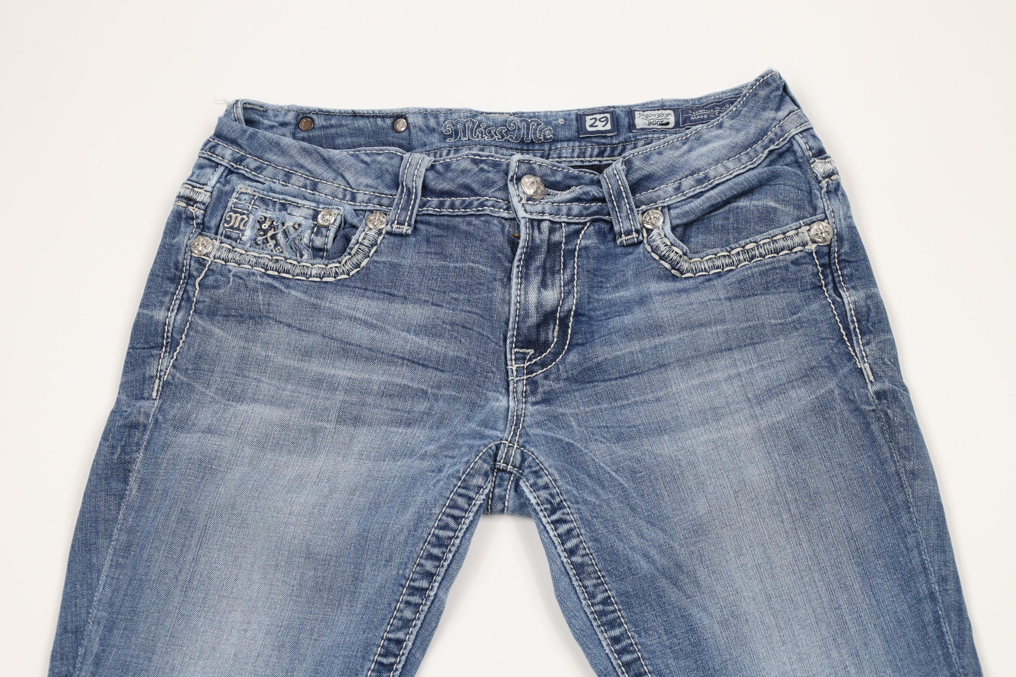 Miss Me × Vintage Miss Me Stitch Sequin Wide Leg Boot Cut Denim Jeans Blue Size 29" - 2 Thumbnail