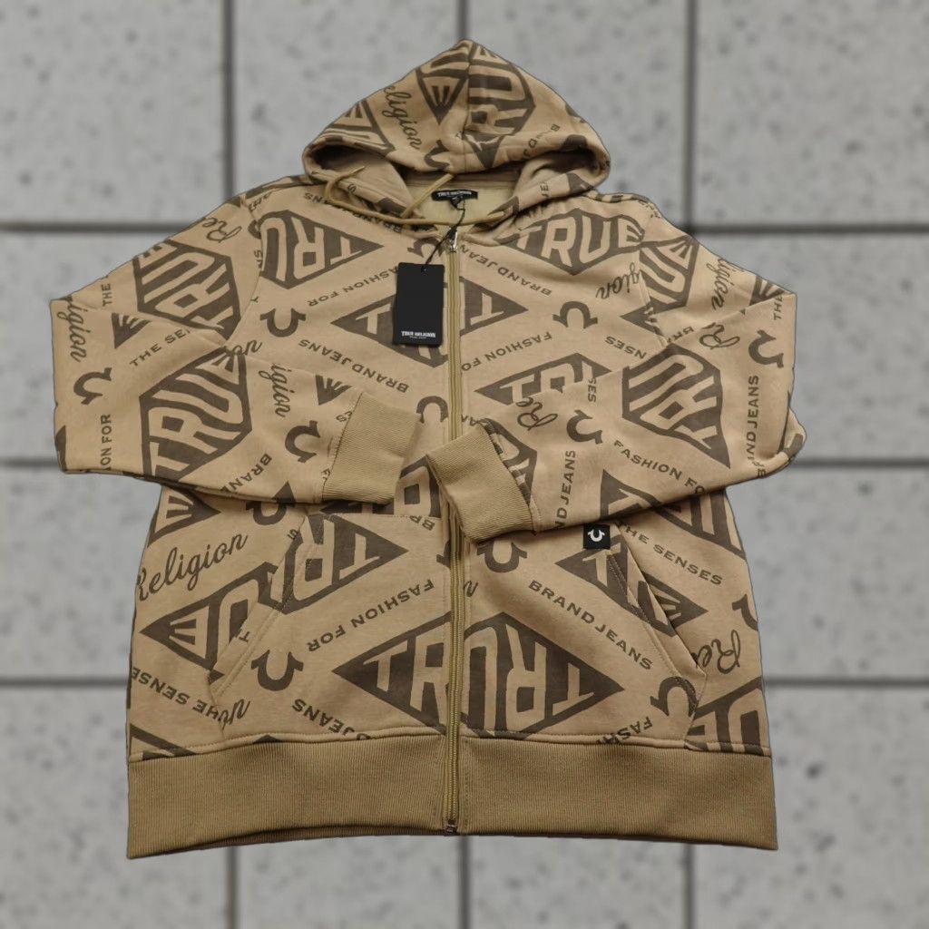 True Religion NEW True Religion Hoodie Mens L Beige Horseshoe Logo Full Zip Sweatshirt Jacket Size US L / EU 52-54 / 3 - 1 Thumbnail