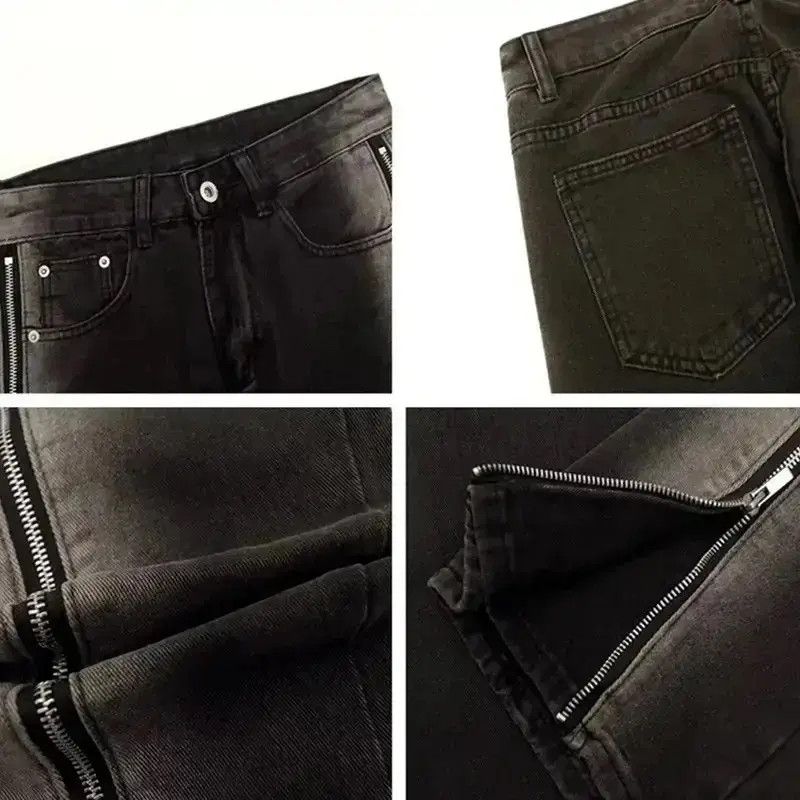 Japanese Brand Y2K Baggy Flared Jeans Zipper Slit Frayed Hip Hop Trousers Size US 32 / EU 48 - 6 Thumbnail