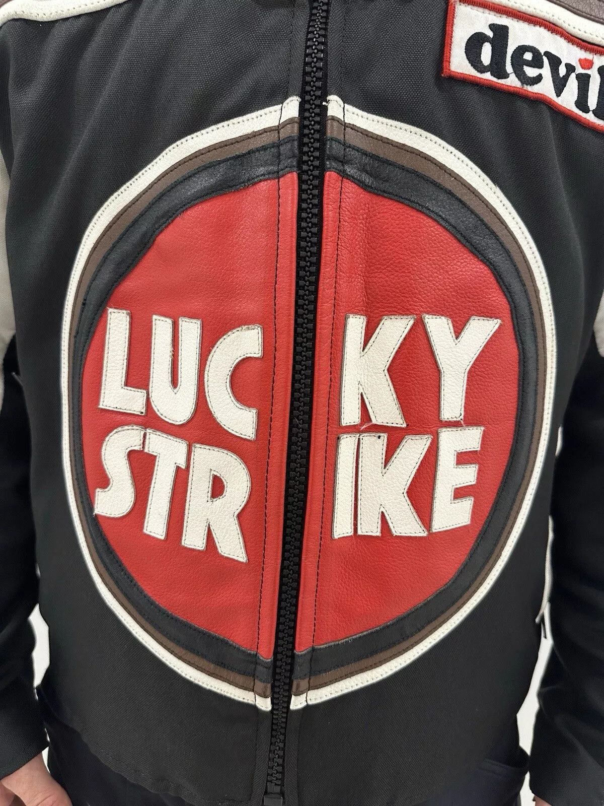 Vintage Vintage 2000s Y2K Lucky Strike Racing Moto Leather Jacket Size US L / EU 52-54 / 3 - 7 Thumbnail