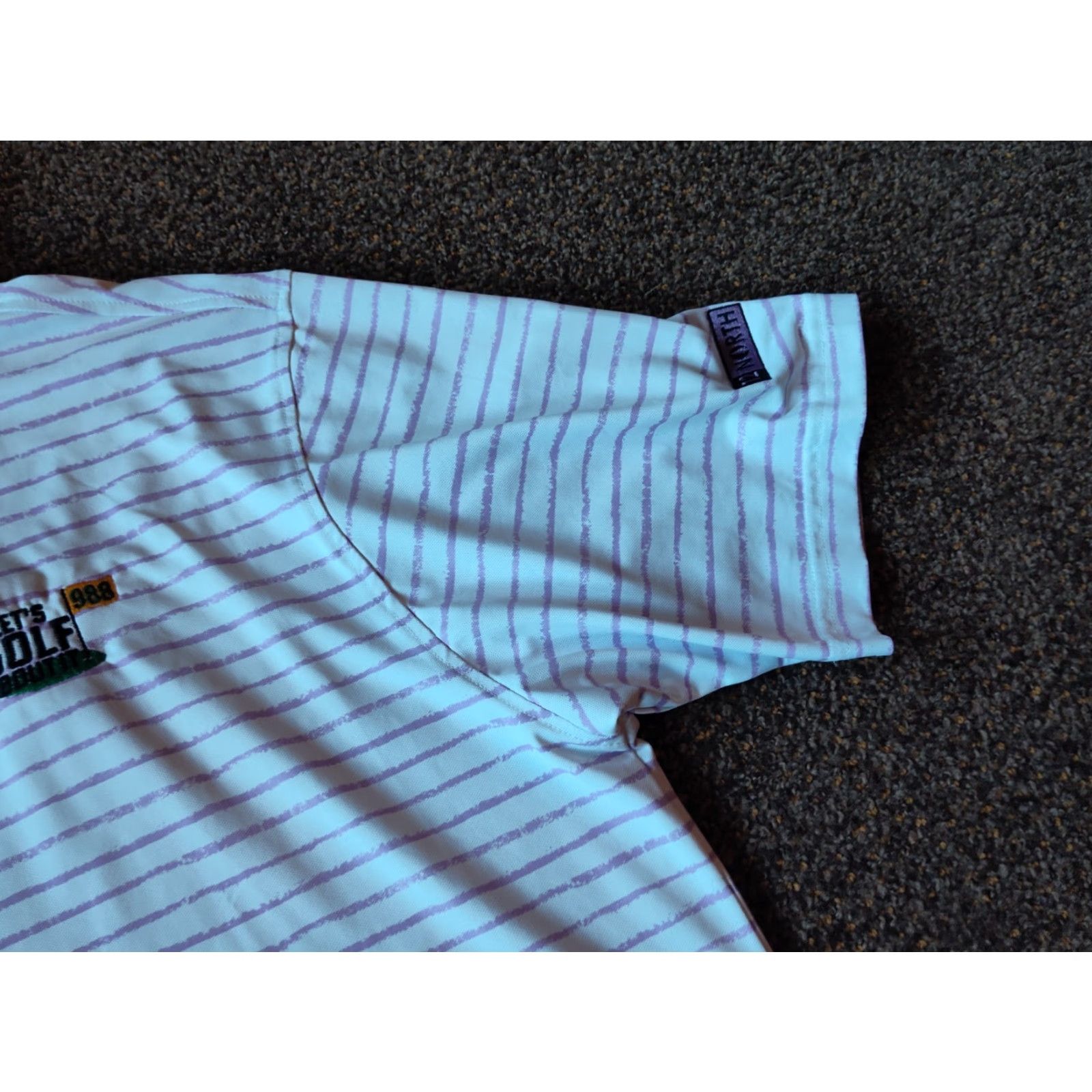 Footjoy FootJoy Shirt Men Large White/Lavender Chalk Line Print Stretch Pique Short Sleeve Colorful Size US L / EU 52-54 / 3 - 4 Thumbnail