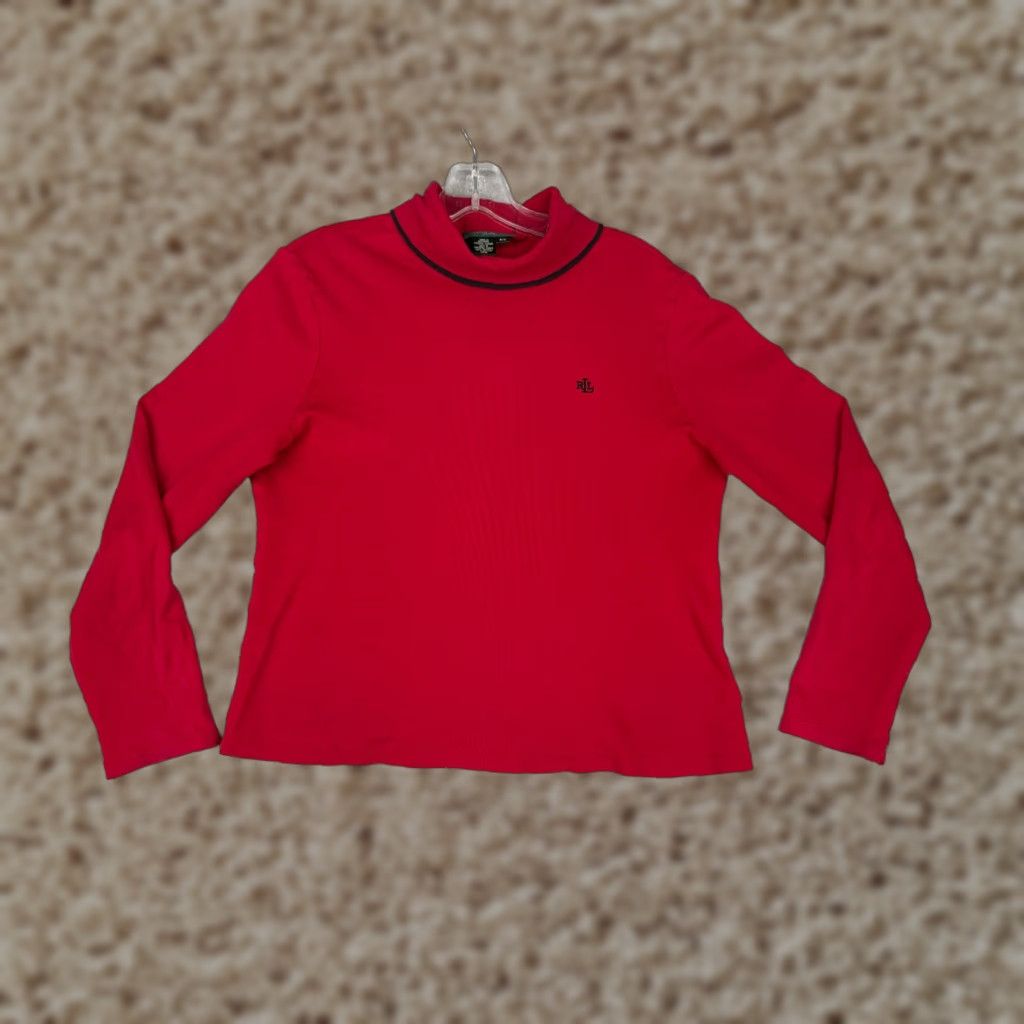 Ralph Lauren Lauren Ralph Lauren Shirt Women Petite Large Red Long Sleeve Cotton Turtleneck Logo Knit Casual All Seasons Equestrian Horse Outdoor Womens Size L / US 10 / IT 46 - 1 Thumbnail