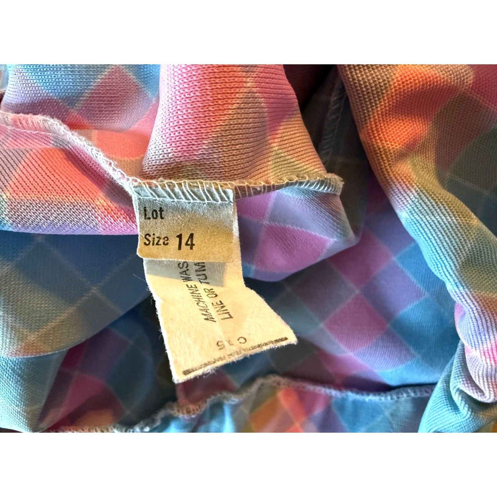 Vintage VINTAGE 1970s Women's Bellbottom Pants Flared Diamond Pattern Stretch Waist 14 Inseam 29.5 Sky Blue/Pink/White Hippie Size 36" / US 14 / IT 50 - 5 Thumbnail