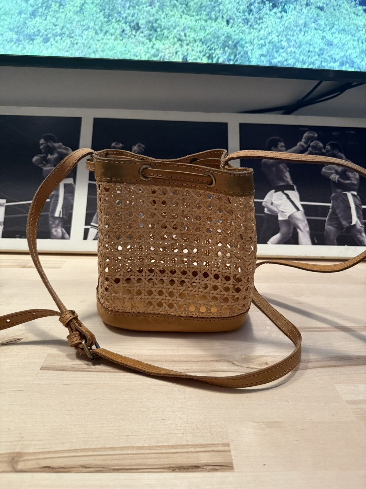 Bembien Bembien “Nell” Rattan & Leather Bucket Bag – Honey Size ONE SIZE - 3 Thumbnail