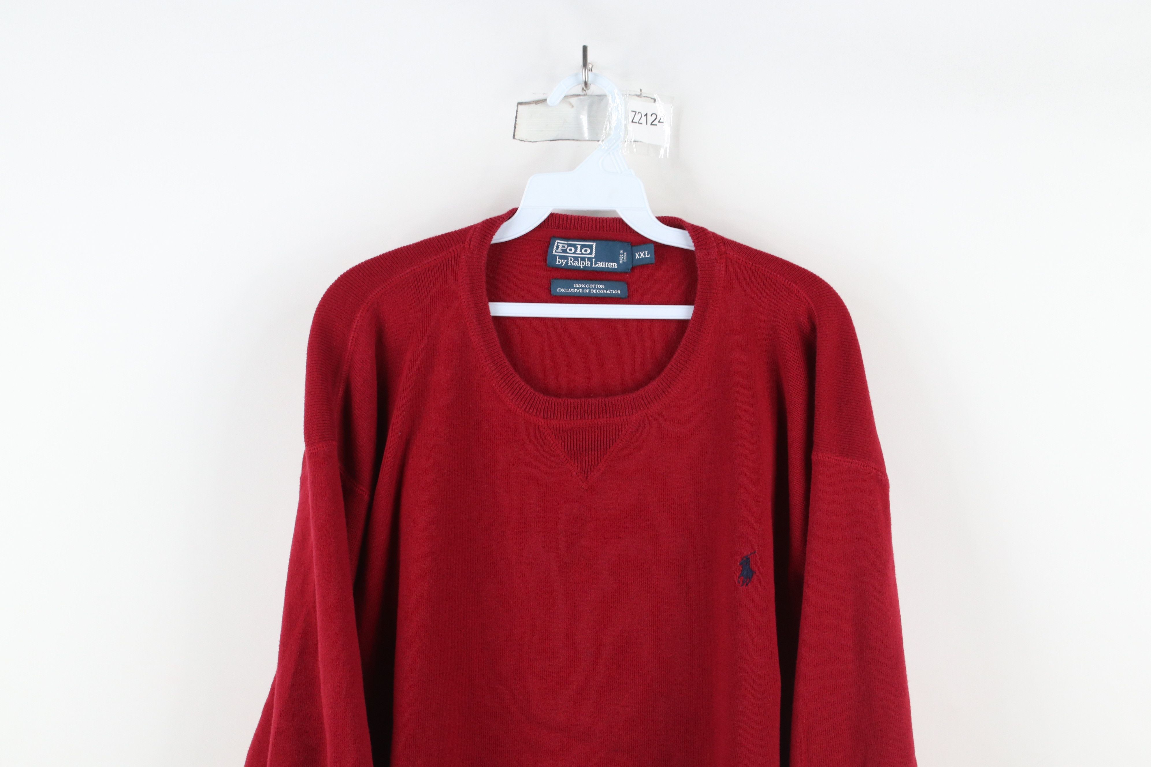 Ralph Lauren × Vintage Vintage 90s Ralph Lauren Ribbed Knit Crewneck Sweater Red Size US XXL / EU 58 / 5 - 2 Thumbnail