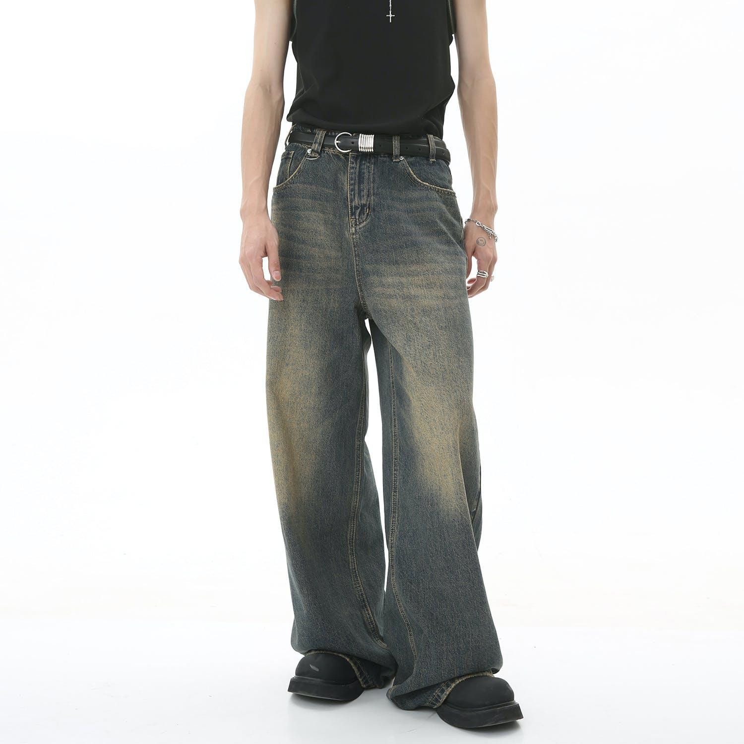 Jean Vintage Distressed Loose Wide Leg Mopping Jeans Size US 30 / EU 46 - 4 Thumbnail