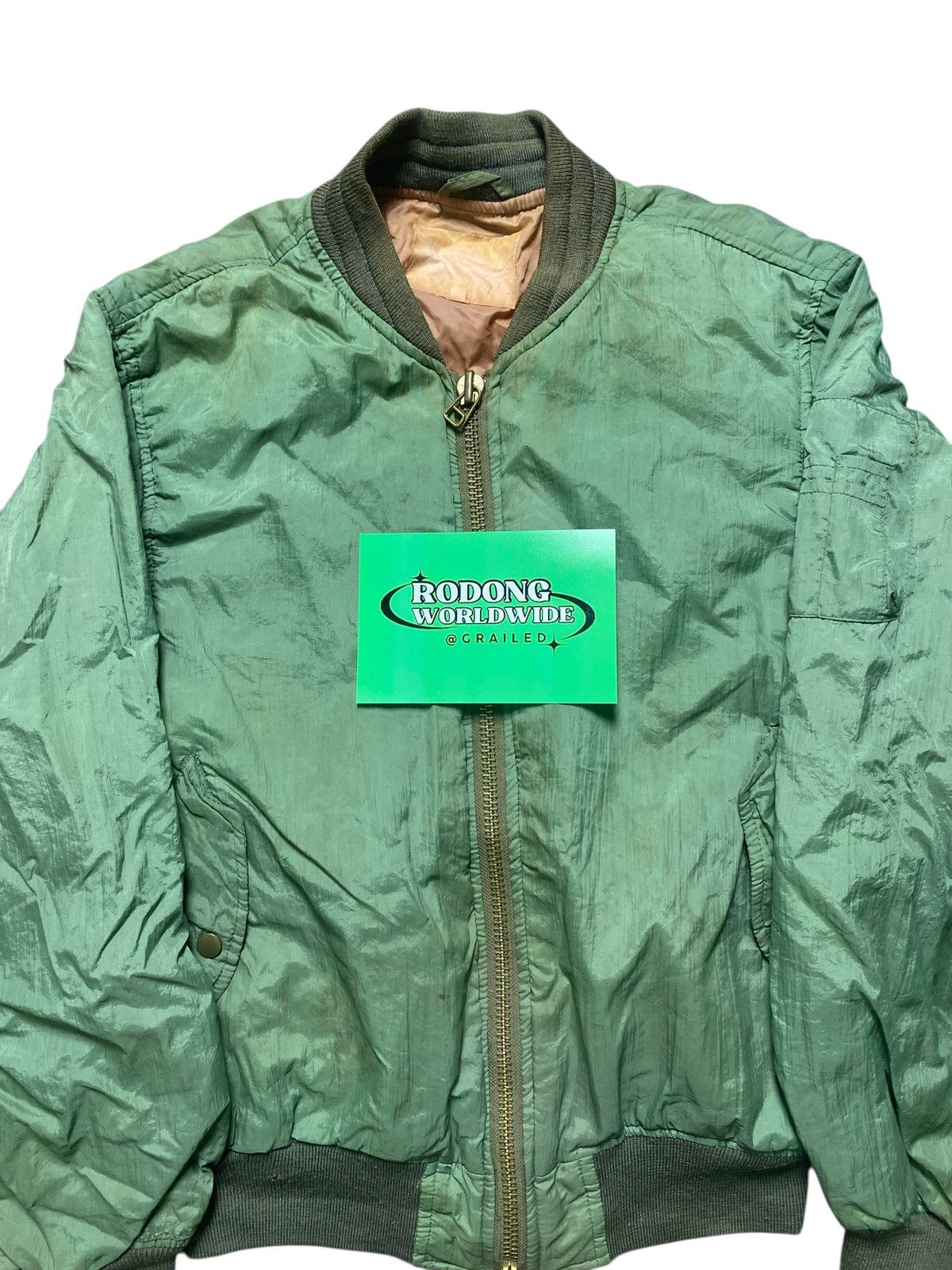 Edwin VINTAGE BOMBER JACKET EDWIN ZIPPER GREEN ARMY Size US XL / EU 56 / 4 - 2 Thumbnail