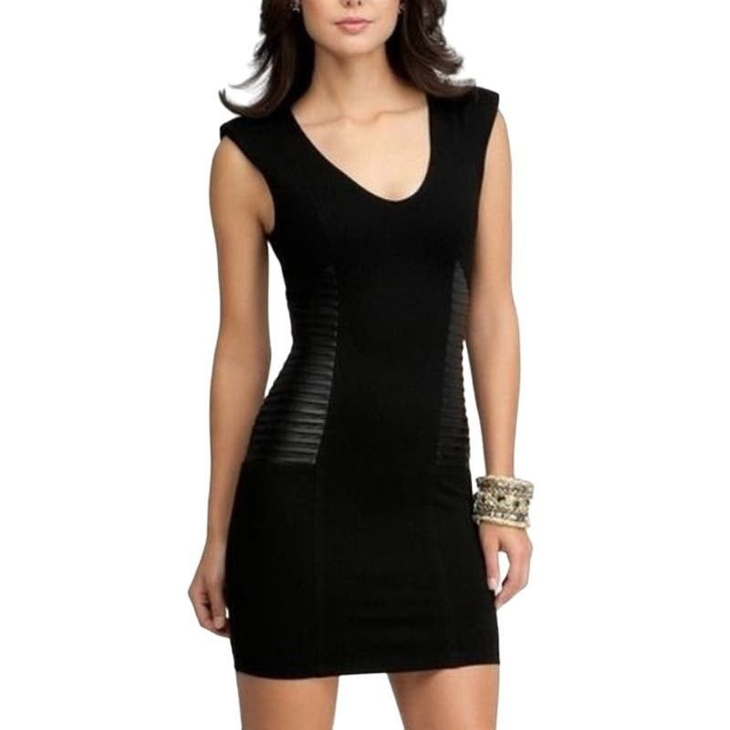 Bebe BEBE Bodycon Dress Leather Side Panels Lined Sleeveless Mini Size M / US 6-8 / IT 42-44 - 1 Thumbnail