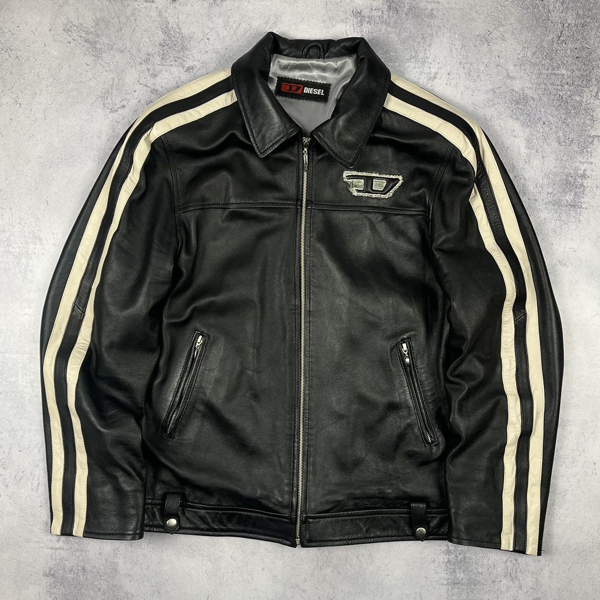 Vintage Diesel rare big logo leather biker jacket 90's