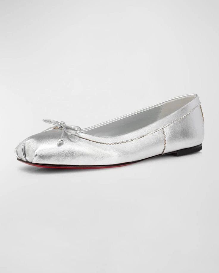 Christian Louboutin os11x0526 CL Platin Leather Flats in Silver Size US 8 / IT 38 - 2 Thumbnail