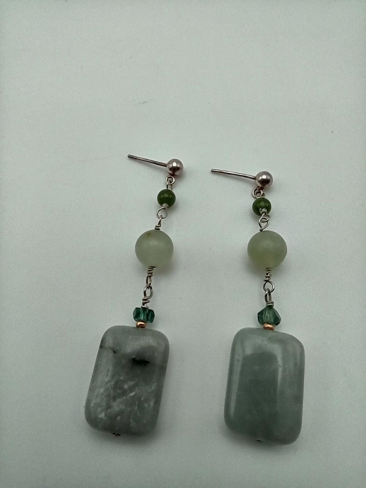 The Unbranded Brand Sterling Silver Green Stone Dangle Earrings Artisan Natural Size ONE SIZE - 3 Thumbnail