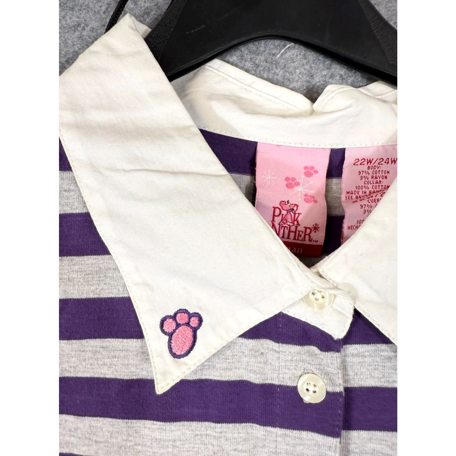 Vintage VINTAGE Pink Panther Polo Shirt Womens 22/24 Striped Logo Purple Gray Long Sleeve Polo 2002 Womens Size 3XL / US 20-22 - 5 Thumbnail