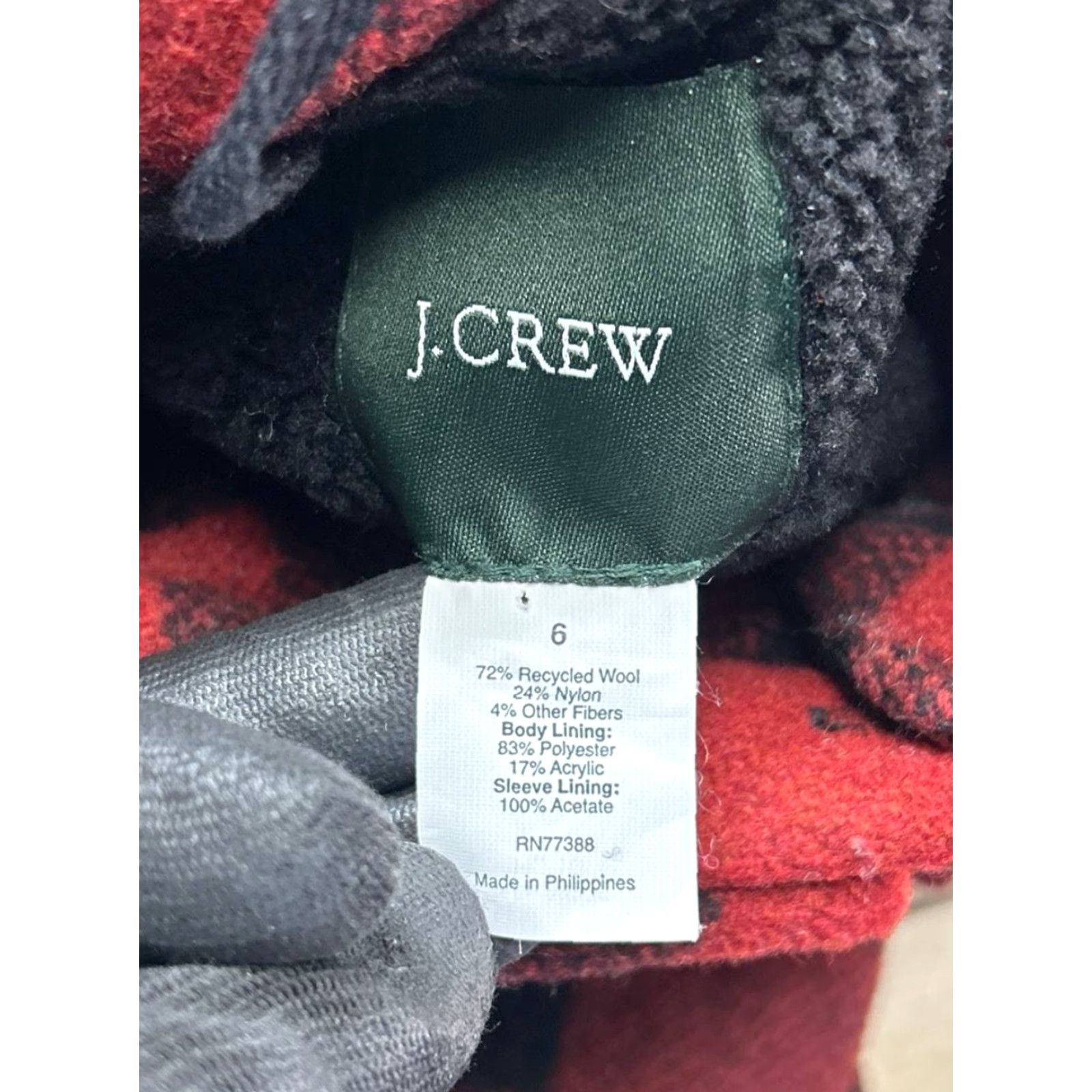 J.Crew J.CREW Jacket Womens 6 Red Black Flannel Wool Blend Coat Size M / US 6-8 / IT 42-44 - 3 Thumbnail