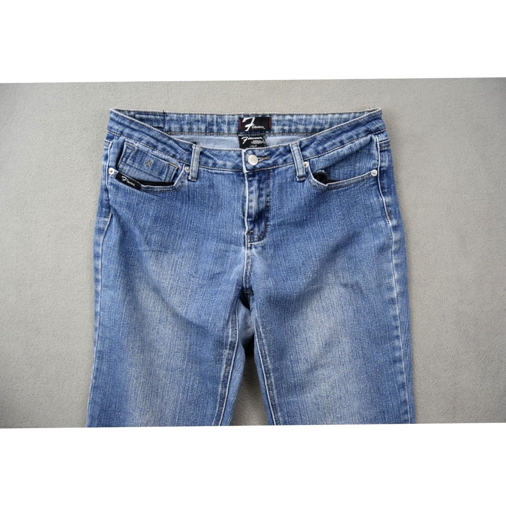 Denime Flavour Jeans Womens Size 12 Blue Denim Embroidered Pocket Bubblegum Straight Jeans Women Size 34" / US 12 / IT 48 - 3 Thumbnail