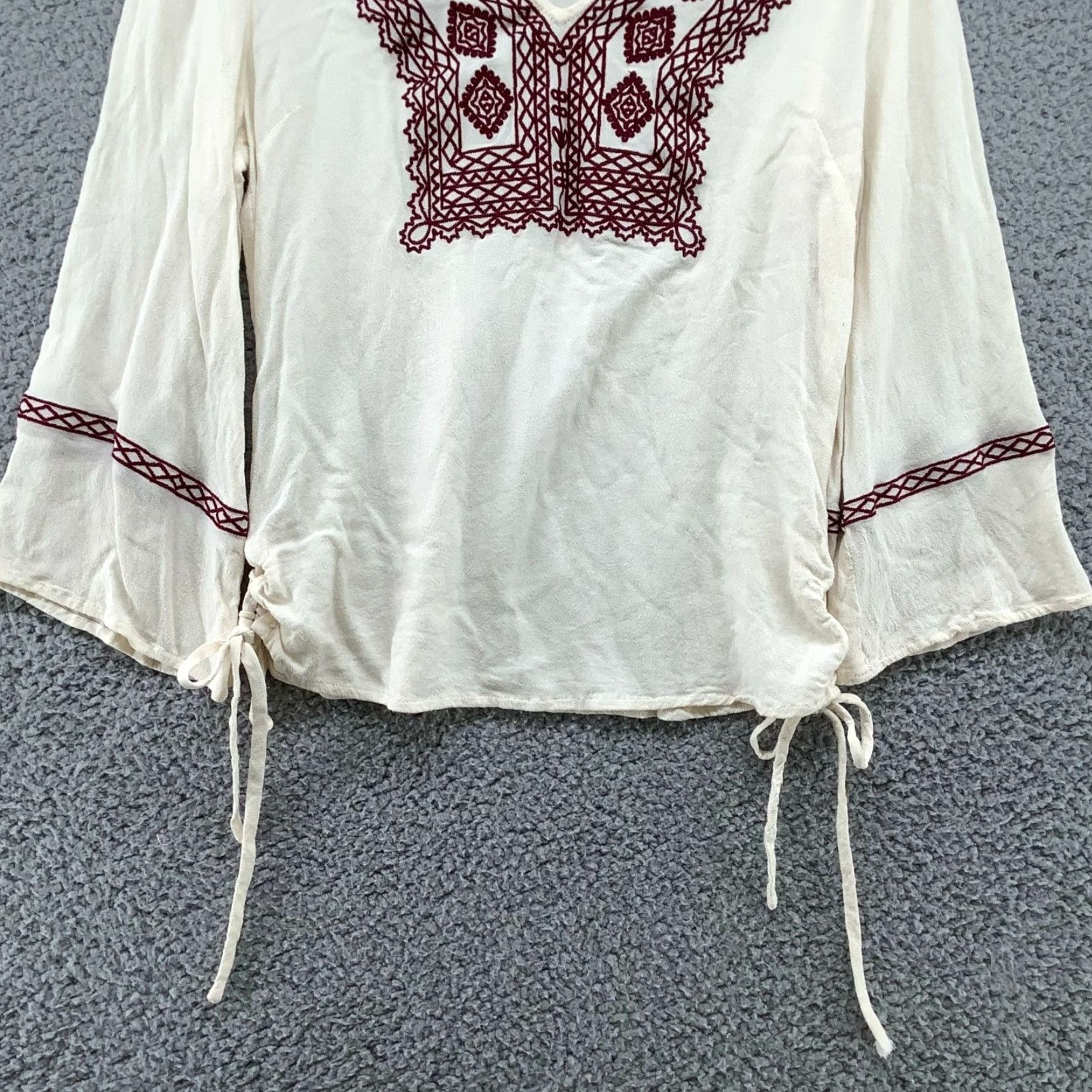 Vintage Skies Are Blue Boho Blouse Womens Small S Embroidered Chiffon V-Neck Top Red Bohemian Beach Summer Womens Size S / US 4 / IT 40 - 4 Thumbnail