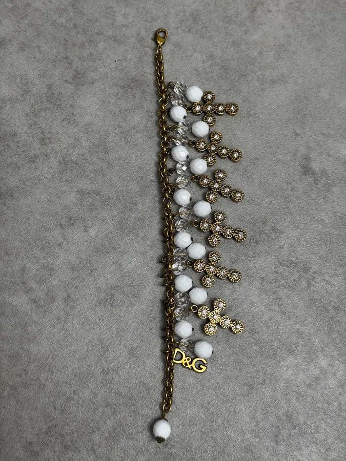 Dolce & Gabbana 2000s Dolce & Gabbana Gold Metal Pearl Charm Bracelet Size ONE SIZE - 7 Thumbnail