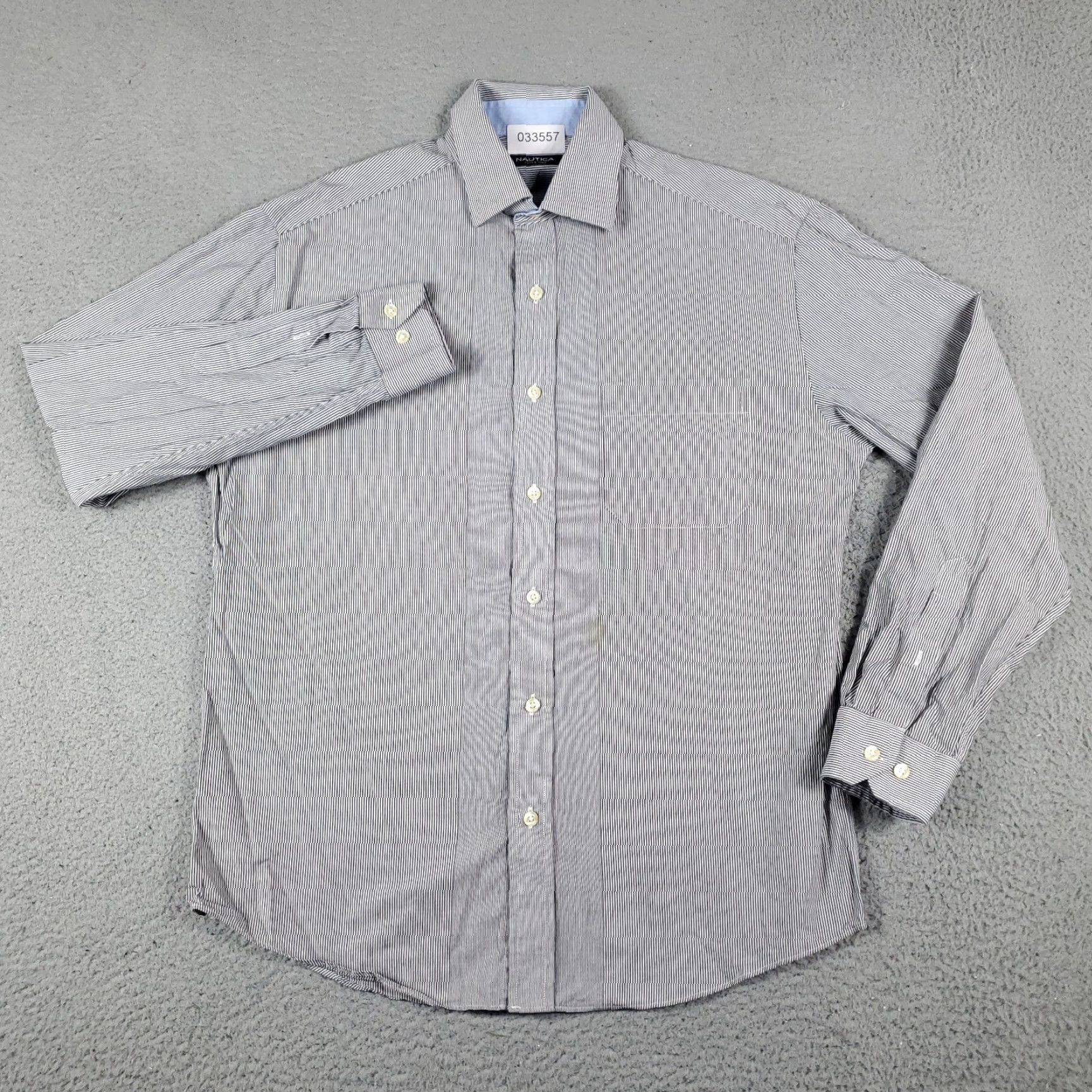 Nautica Nautica Gray Striped Dress Shirt Mens 15 Long Sleeve Button Up Classic Casual Size 40R - 2 Thumbnail