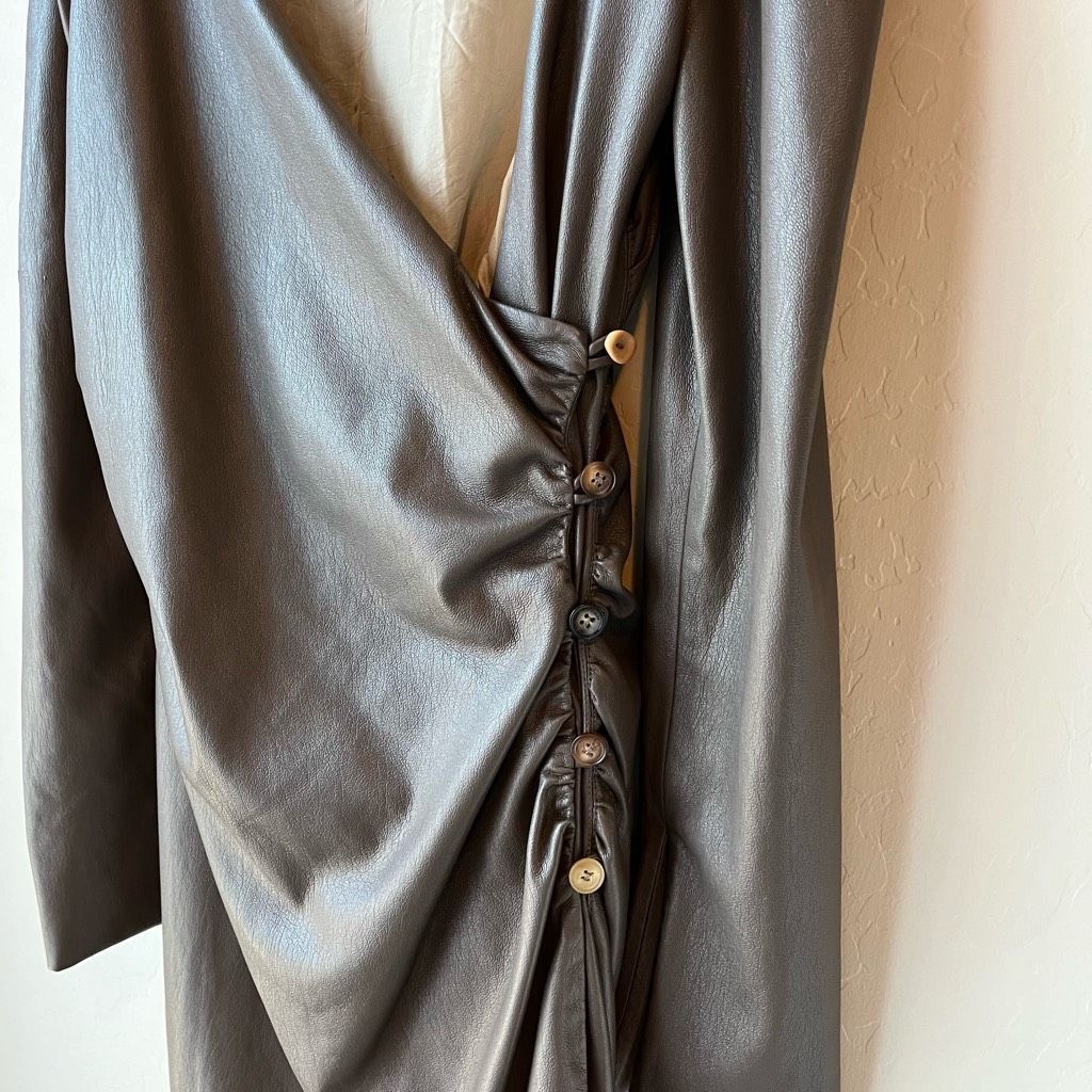 Nanushka Nanushka Surplice Cold Shoulder Brown Faux Leather Mini Dress Size Medium Size M / US 6-8 / IT 42-44 - 4 Thumbnail