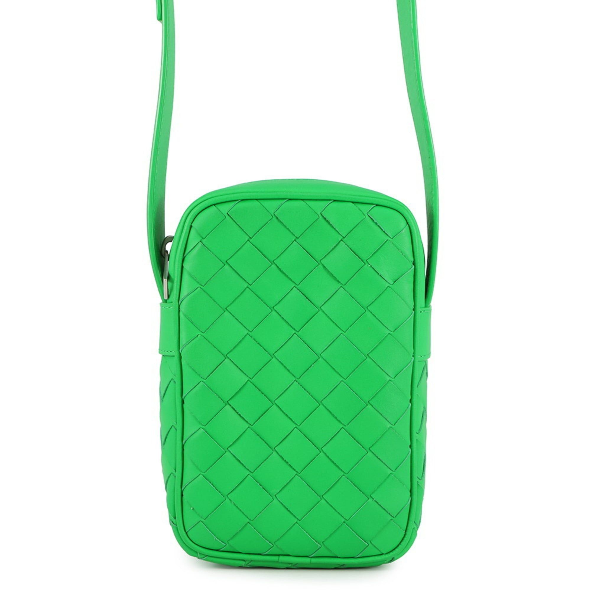 Bottega Veneta Intrecciato Shoulder Bag with Phone Pouch in Calfskin Leather (729296) Green