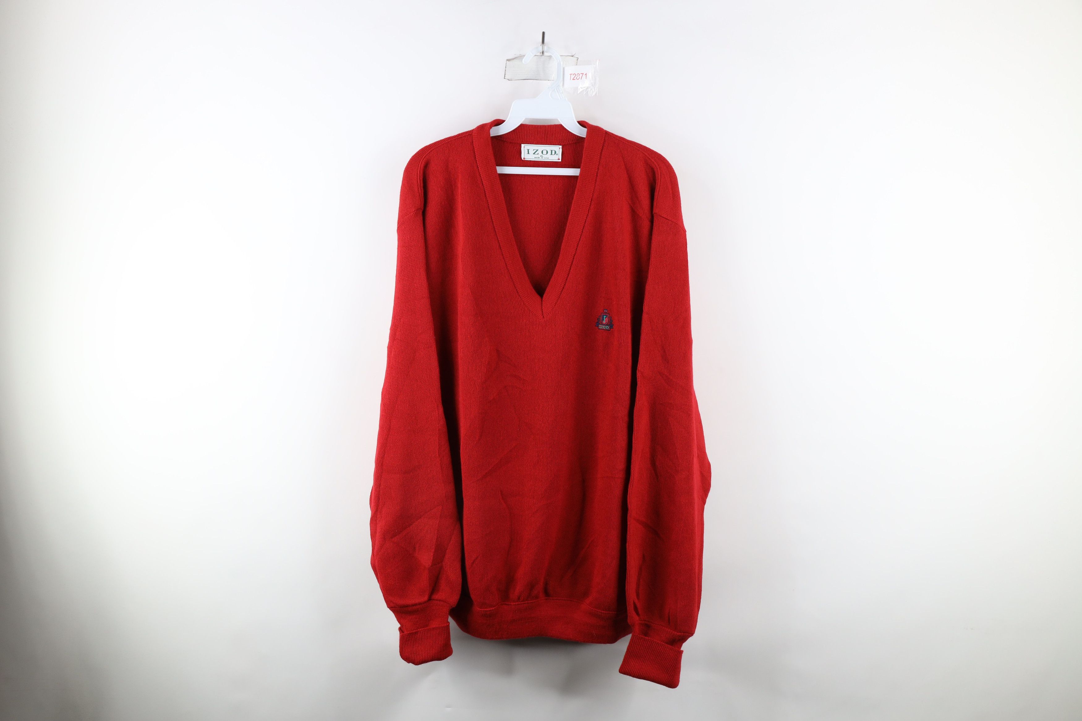 Izod Vintage 70s Izod Knit V-Neck Sweater Red Acrylic USA Size US XL / EU 56 / 4 - 1 Thumbnail
