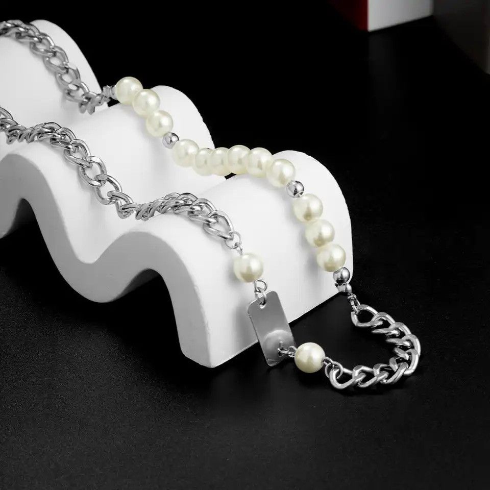 Jewelry Hip-hop Metal Chain Stitching Pearl Necklace Size ONE SIZE - 5 Thumbnail