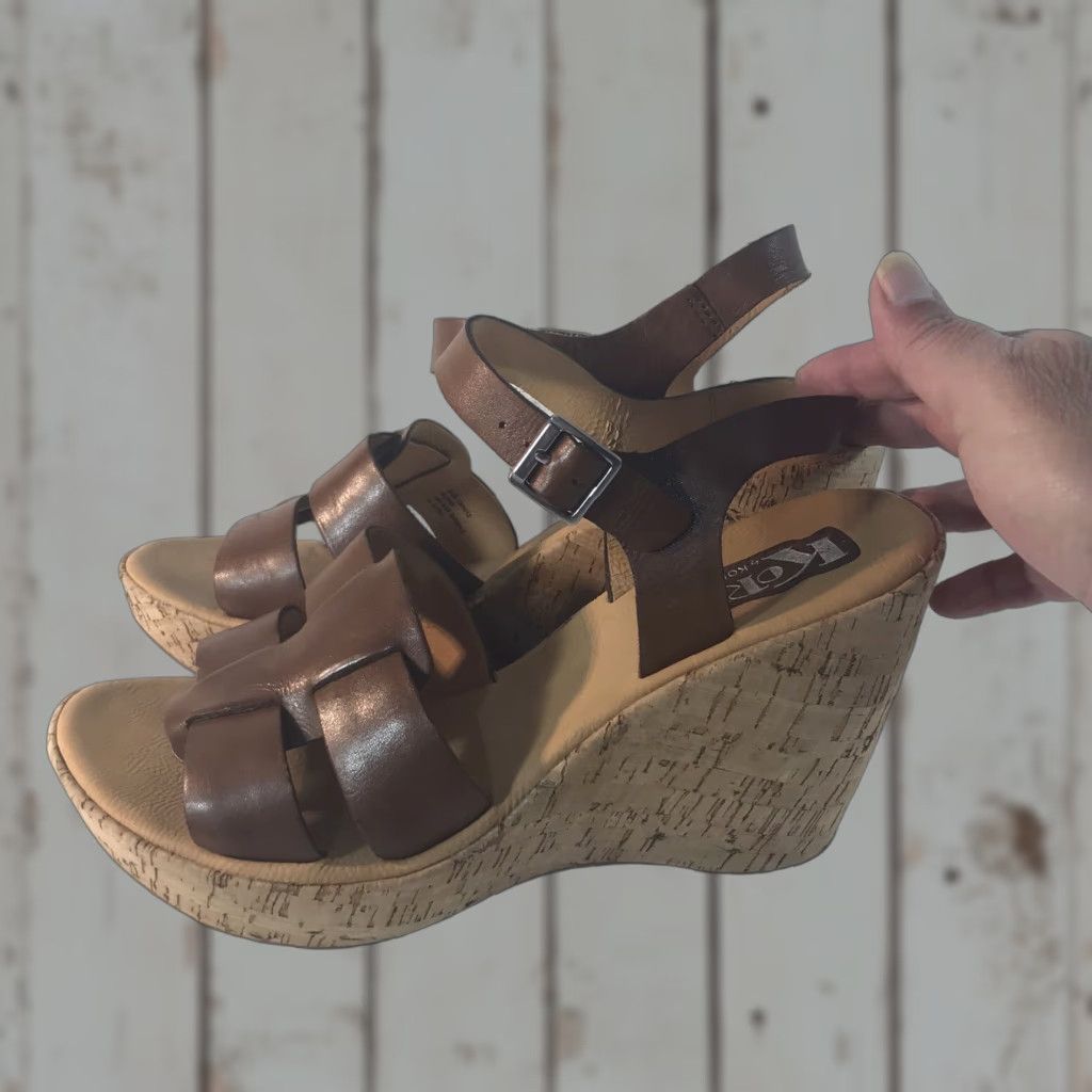 Vintage VINTAGE Korks By Kork Ease Women's Leather Wedges Sandals Size 10 Brown 4in Heel Ankle Strap Size US 10 / IT 40 - 1 Thumbnail