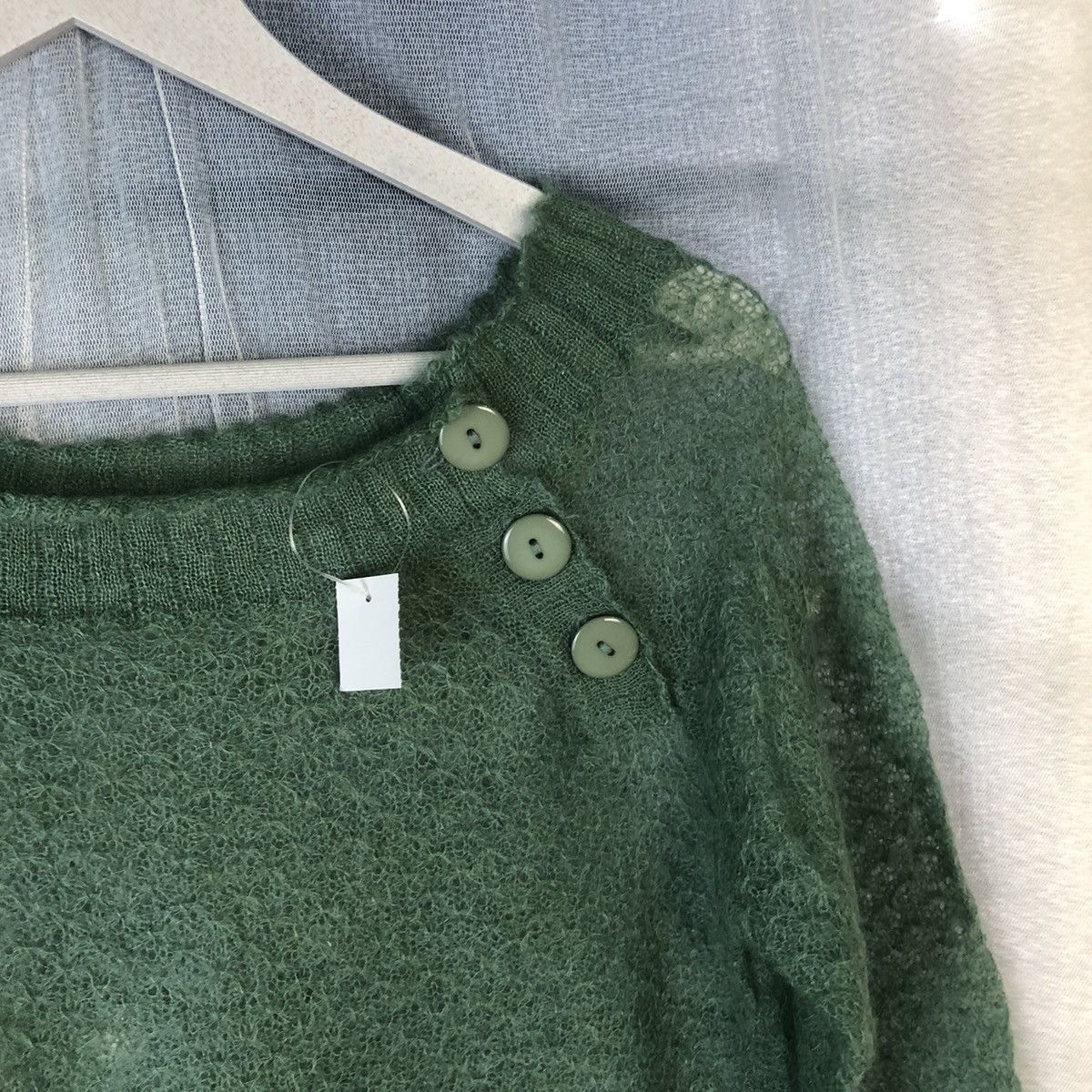 Homespun Knitwear R OH Green Mesh Net Crochet Green Knitwear #7404 Size S / US 4 / IT 40 - 5 Thumbnail