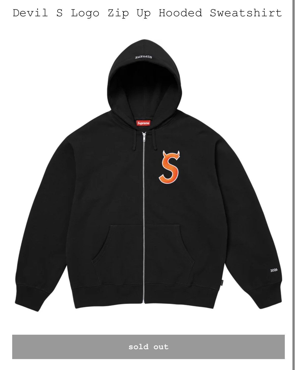 Supreme Devil S Zip Up Hooded Sweatshirt