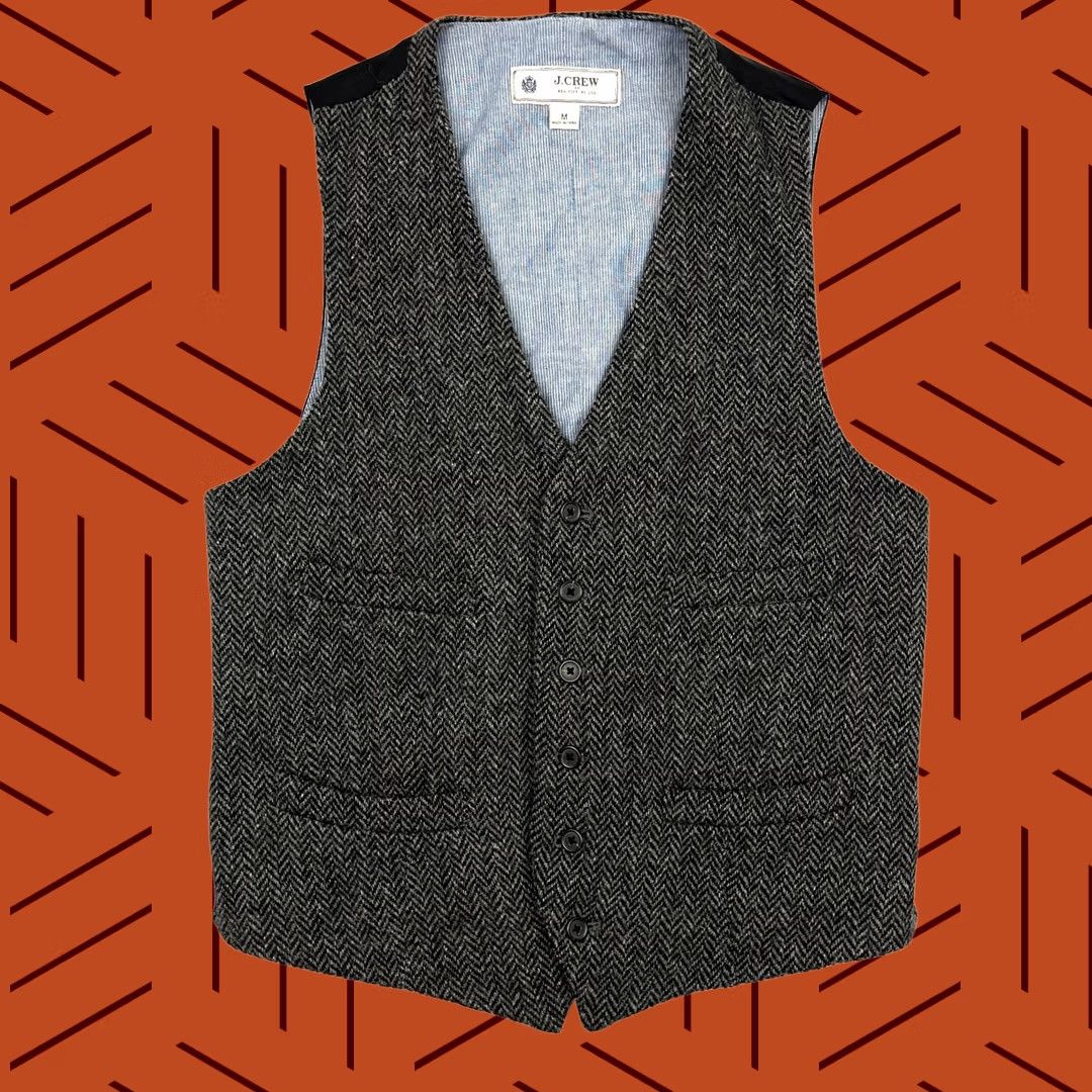 J.Crew VINTAGE J.CREW Waistcoat Mens M Gray Herringbone Tweed British Wool Suit Vest 6-Button Size US M / EU 48-50 / 2 - 1 Thumbnail