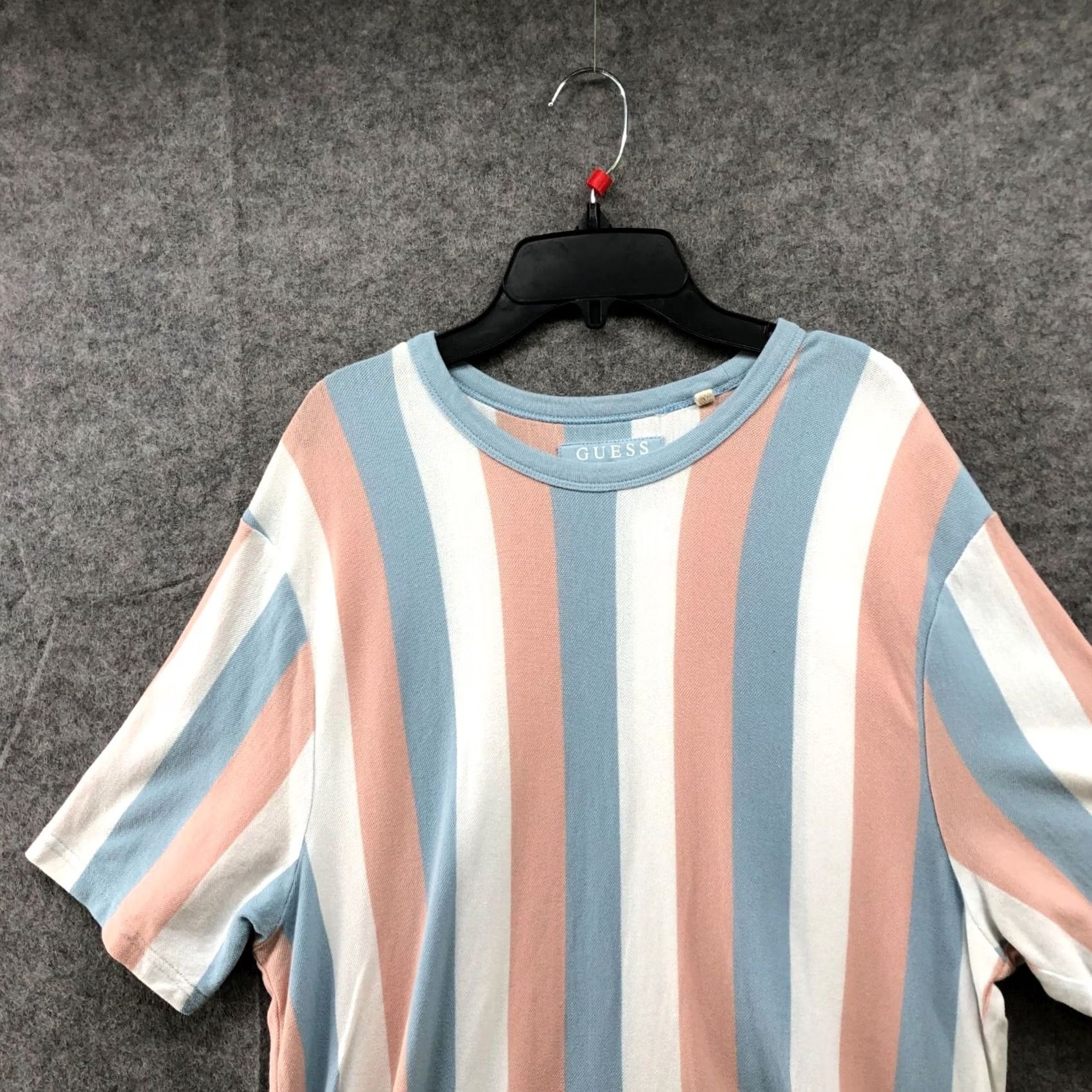 Guess VINTAGE GUESS Knit T Shirt Mens XL Cotton Crewneck Short Sleeve Striped Peach Blue Long Size US XL / EU 56 / 4 - 3 Thumbnail