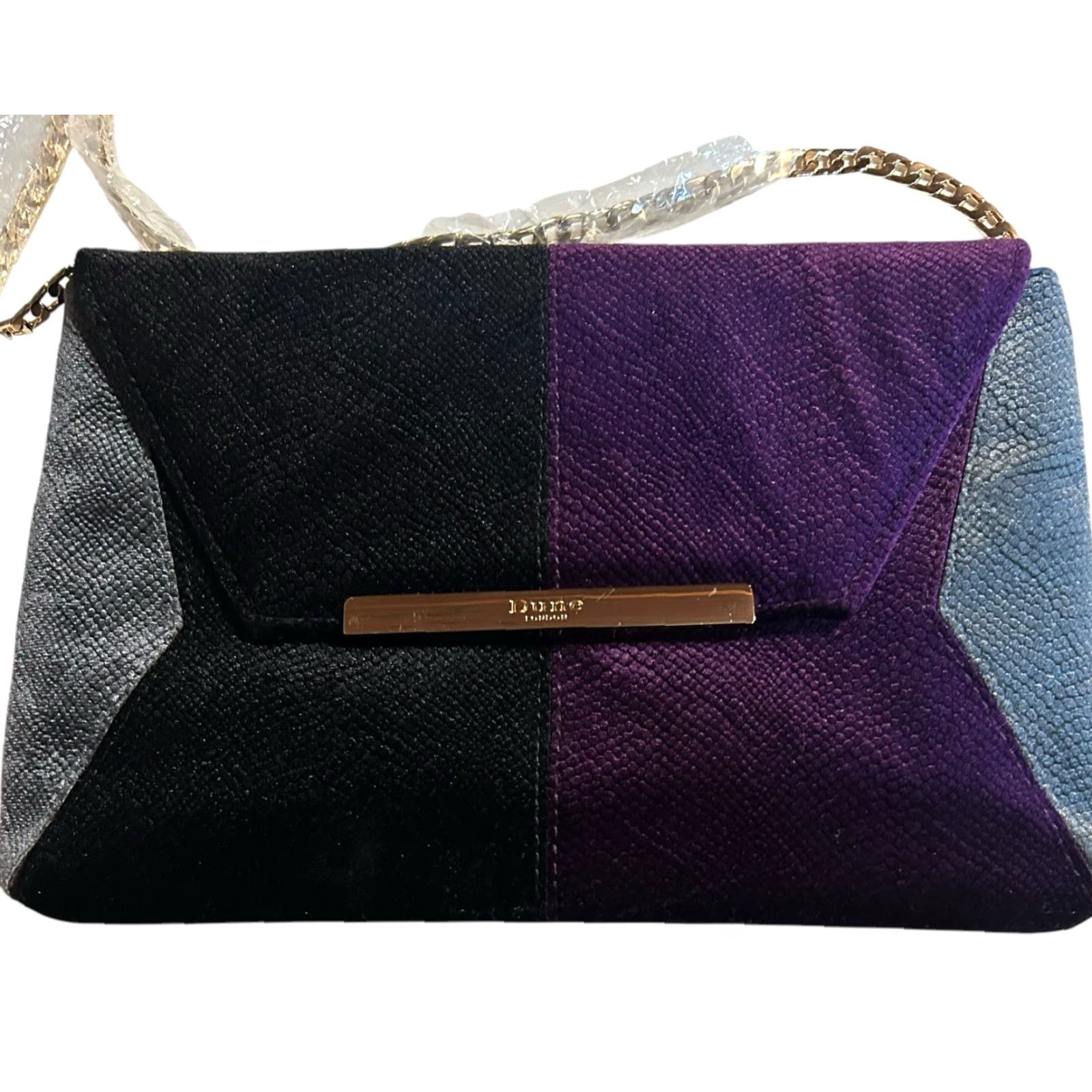 Vintage Dune London Crossbody Purse Black & Purple Velvet NWT Chain Strap Handbag Women VINTAGE? Size ONE SIZE - 3 Thumbnail