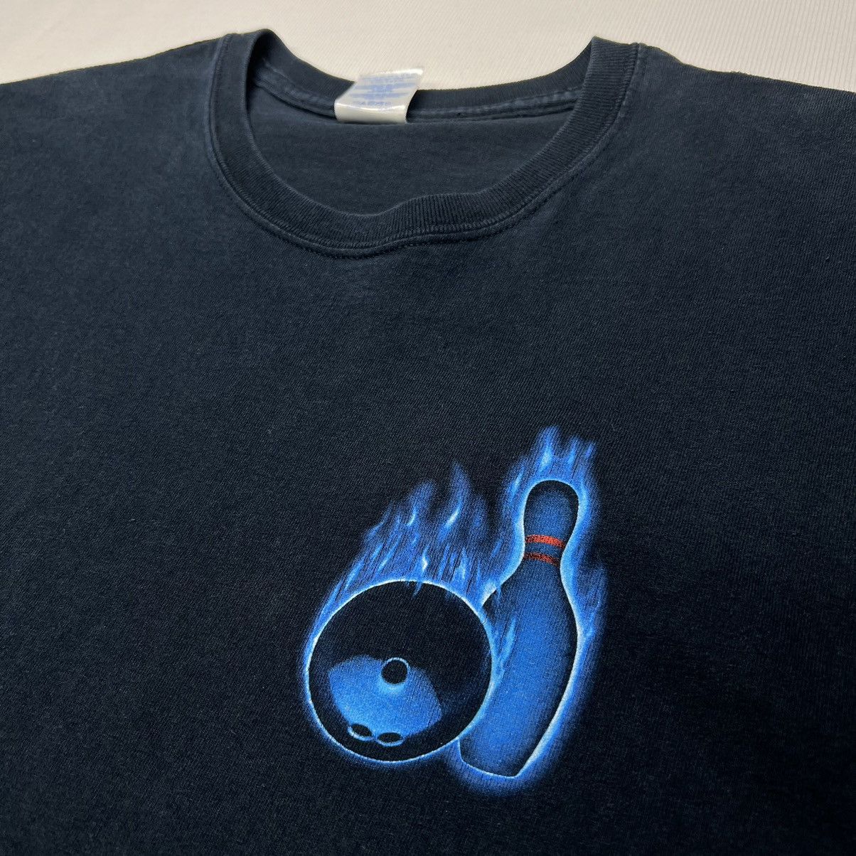 Vintage VTG Bowling Flame Tee Shirt Black Pins Fire Short Sleeve Y2K Size US L / EU 52-54 / 3 - 4 Thumbnail