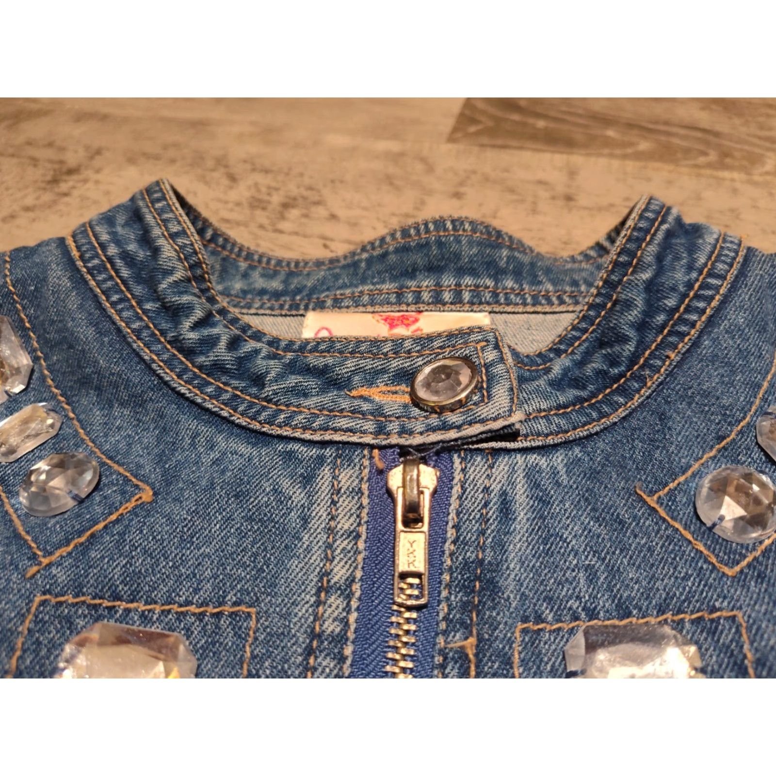 Quacker Factory VINTAGE Quacker Factory Denim Jacket Womens 1X Embellished Rhinestones Casual Bohemian Art Cotton Blue Size XL / US 12-14 / IT 48-50 - 7 Thumbnail