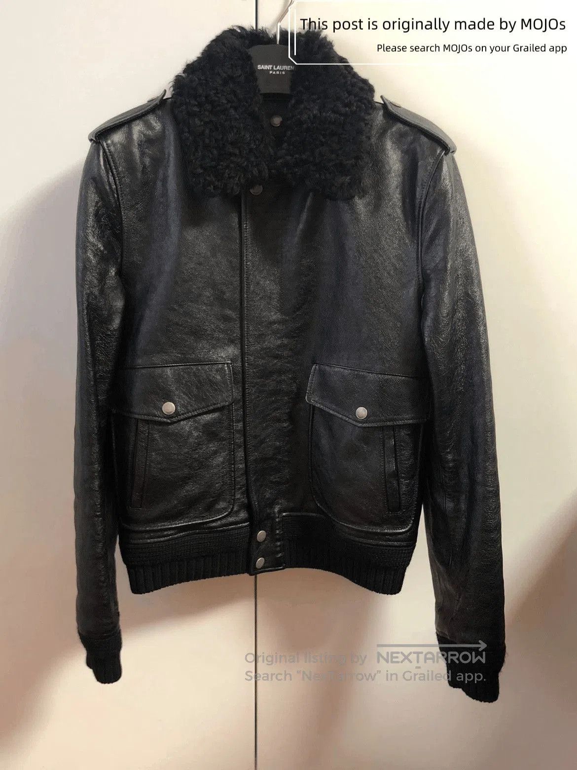 Sz 46 Saint Laurent Paris Heaven Stitches Leather Coat.