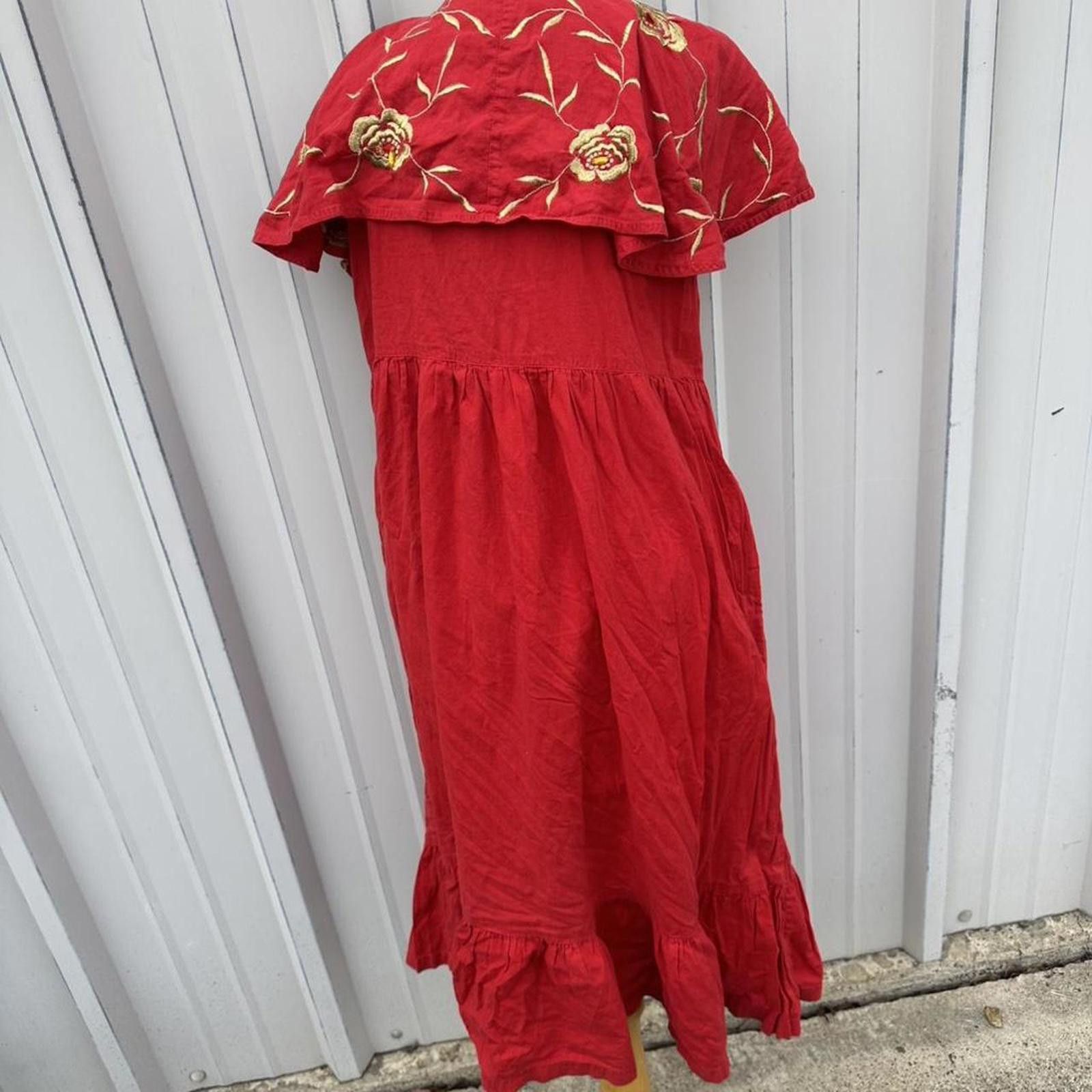 Other Red vintage 70s embroidered rose dress Size L / US 10 / IT 46 - 3 Thumbnail