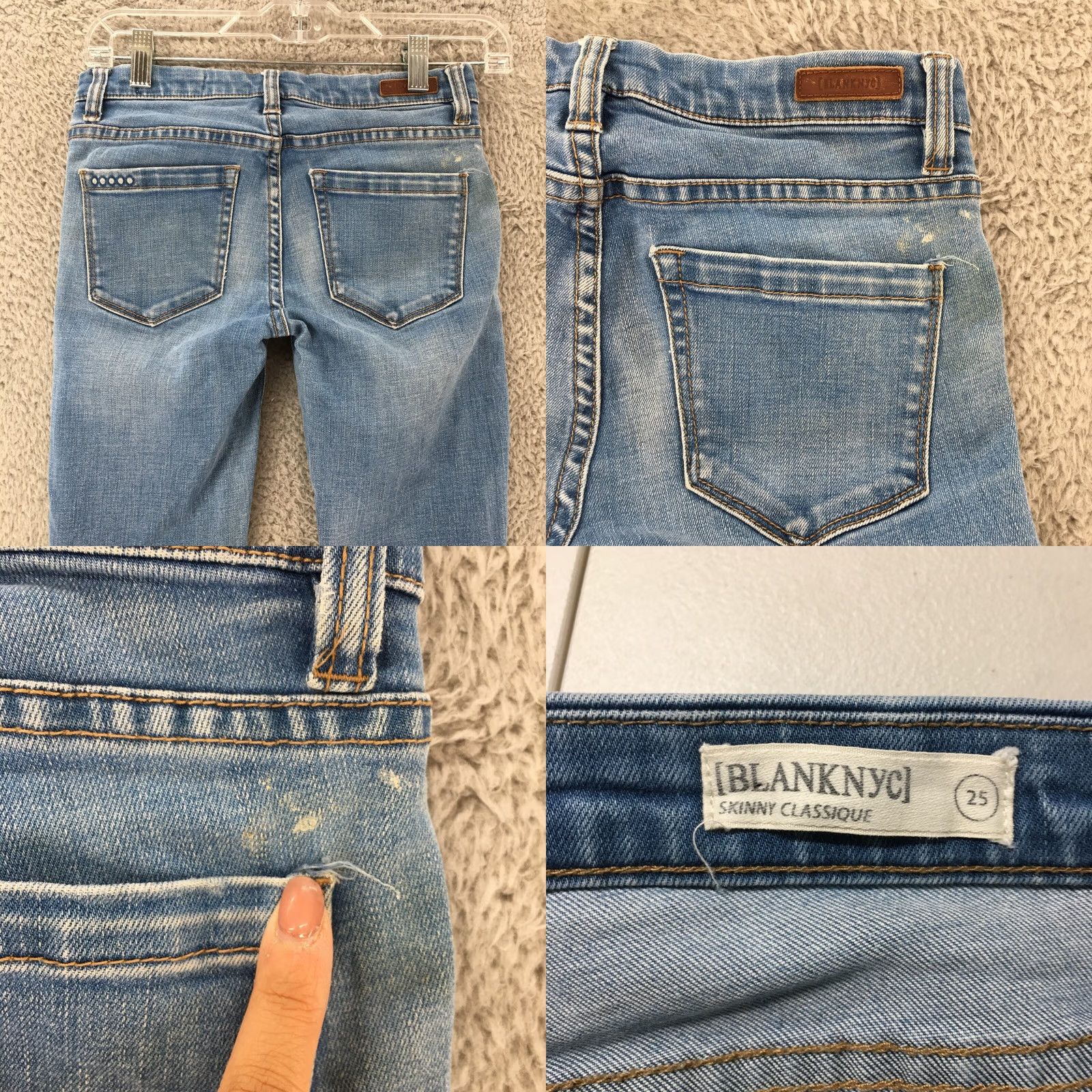 Vintage BLANKNYC Skinny Jeans Womens 25 Blue Denim Low Rise Ripped Casual Zip Fly Jeans Size 26" / US 2 / IT 38 - 9 Thumbnail