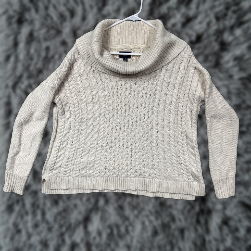 American Eagle Outfitters American Eagle Outfitters Sweater White L Womens Pullover Cowl Neck Cable Knit Cozy Knit Pullover Size L / US 10 / IT 46 - 1 Thumbnail
