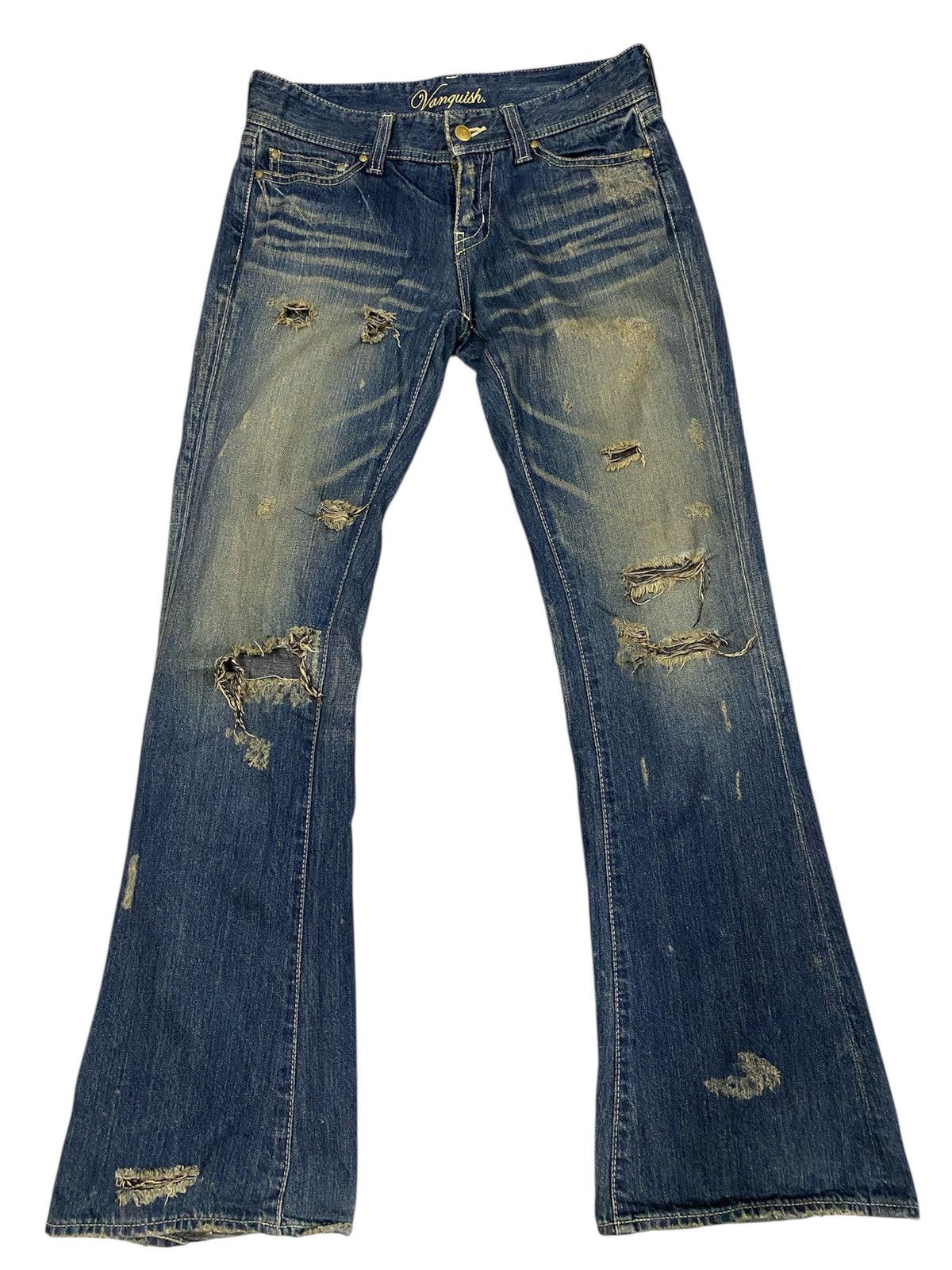Vanquish Vtg Vanquish Japan Heavy Distressed "Mud Wash" Bootcut Denim Size US 31 - 1 Thumbnail