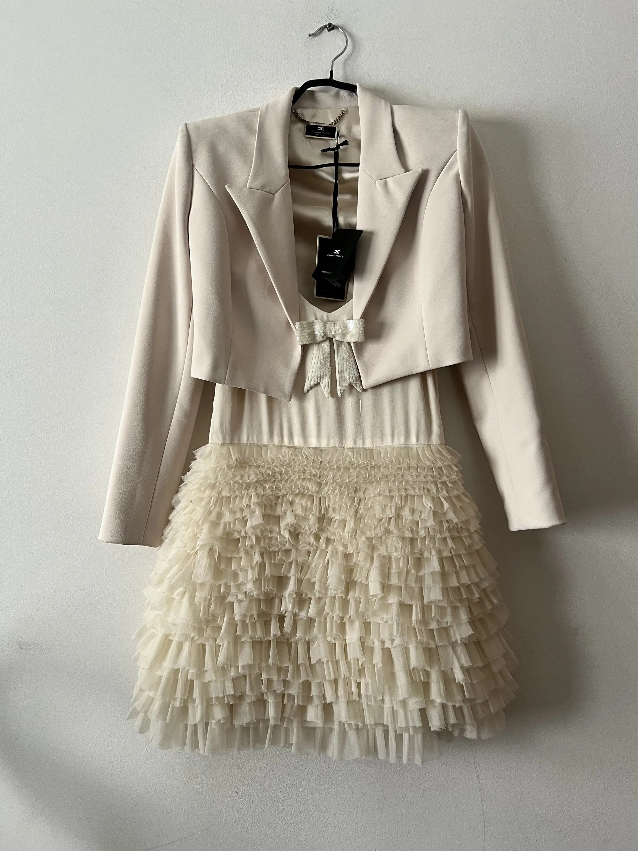 Elisabetta Franchi Tailleur Mini Dress With Gathered Tulle Skirt Size S / US 4 / IT 40 - 2 Thumbnail