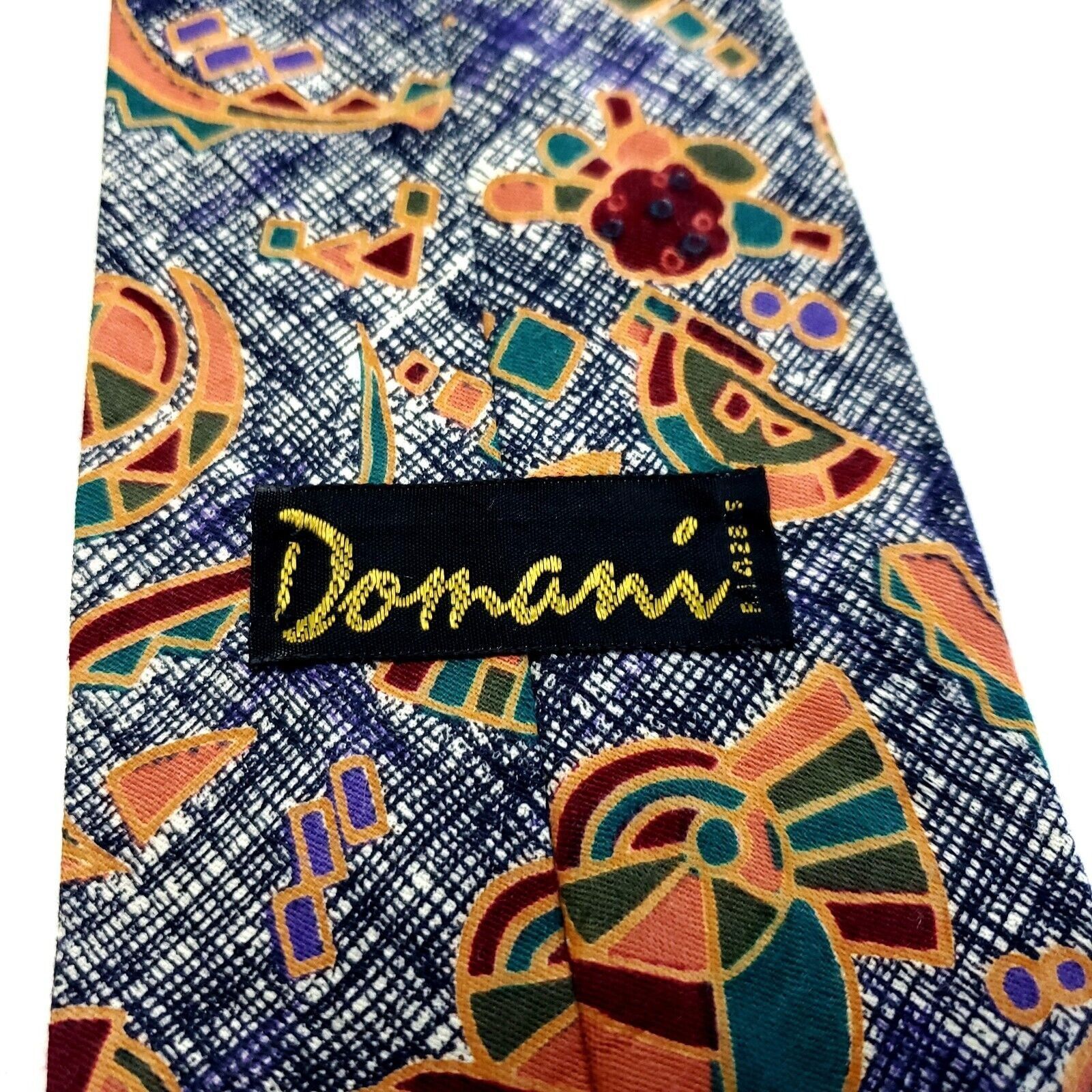 Designer Domani Blue Cotton Abstract Print Short Tie Size ONE SIZE - 3 Thumbnail