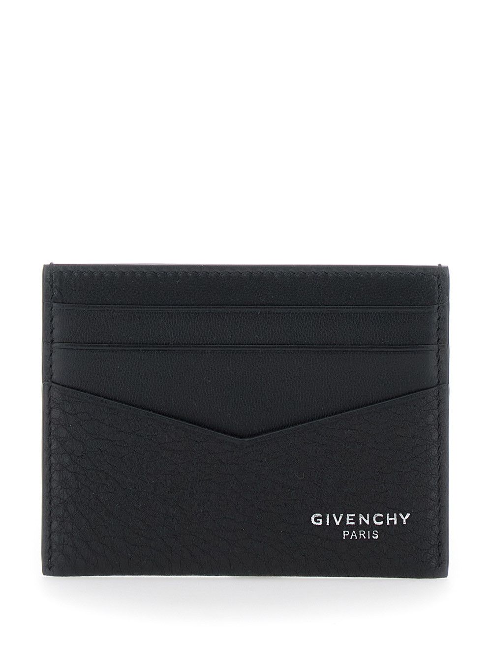 Black Card Holder with V Detail and Logo Lettering on the Front in Leather Man
