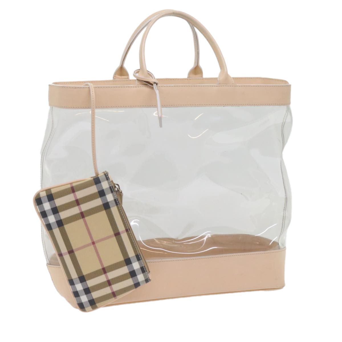 image of Burberry Nova Check Tote Bag Leather Plastic Clear Beige Auth Bs10375 in Clear/Beige, Women's