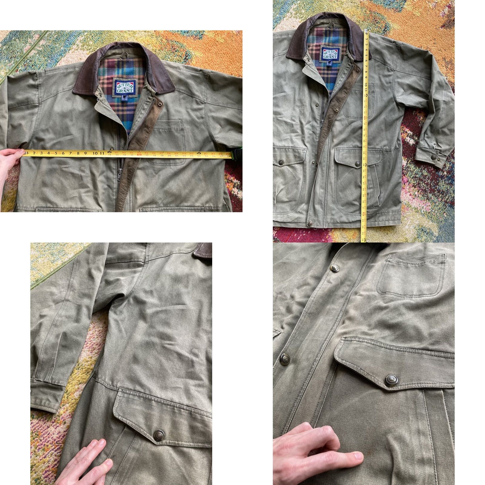 Vintage VTG Sutter & Grant Barn Coat Mens XL Heavy Canvas Leather Trim Plaid Lined Chore Jacket Regular Size Green 90s Outdoor Hunting USA Jacket Size US M / EU 48-50 / 2 - 8 Thumbnail
