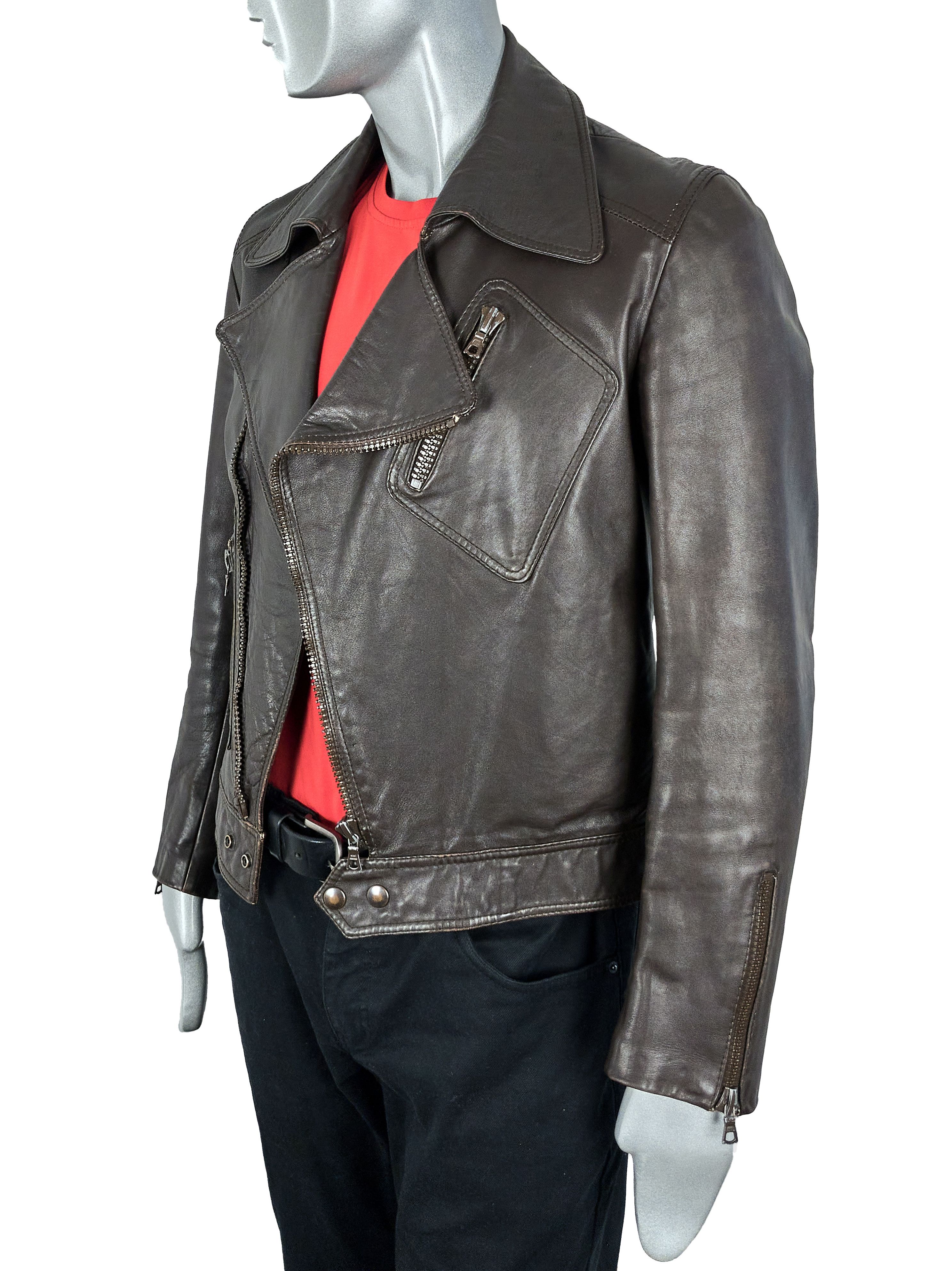 Other Vintage 90s Italian brown leather biker jacket Size US S / EU 44-46 / 1 - 7 Thumbnail