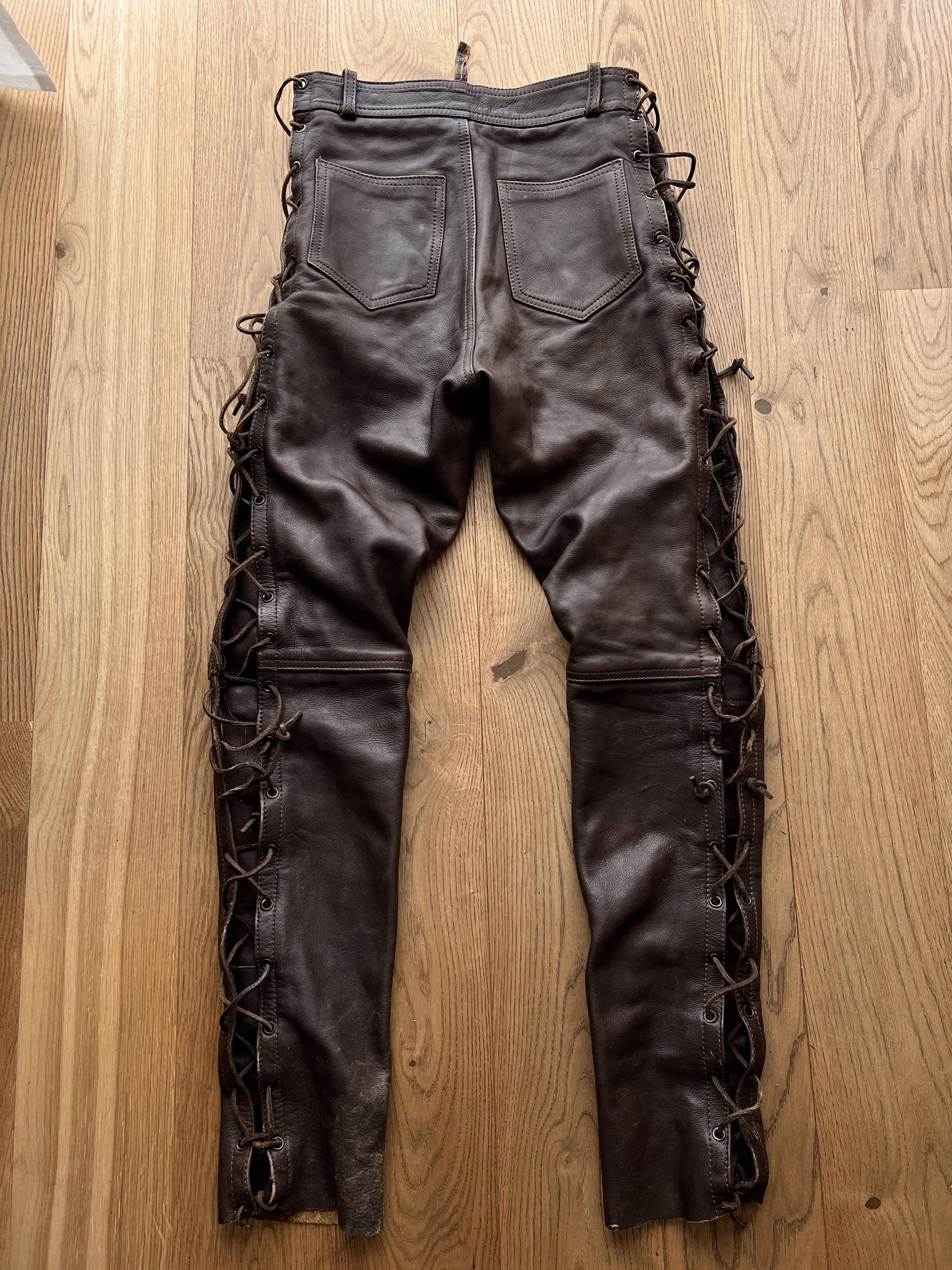 Genuine Leather Crazy! Cowboy core lace up leather pants opium avant garde S Size US 29 - 8 Thumbnail