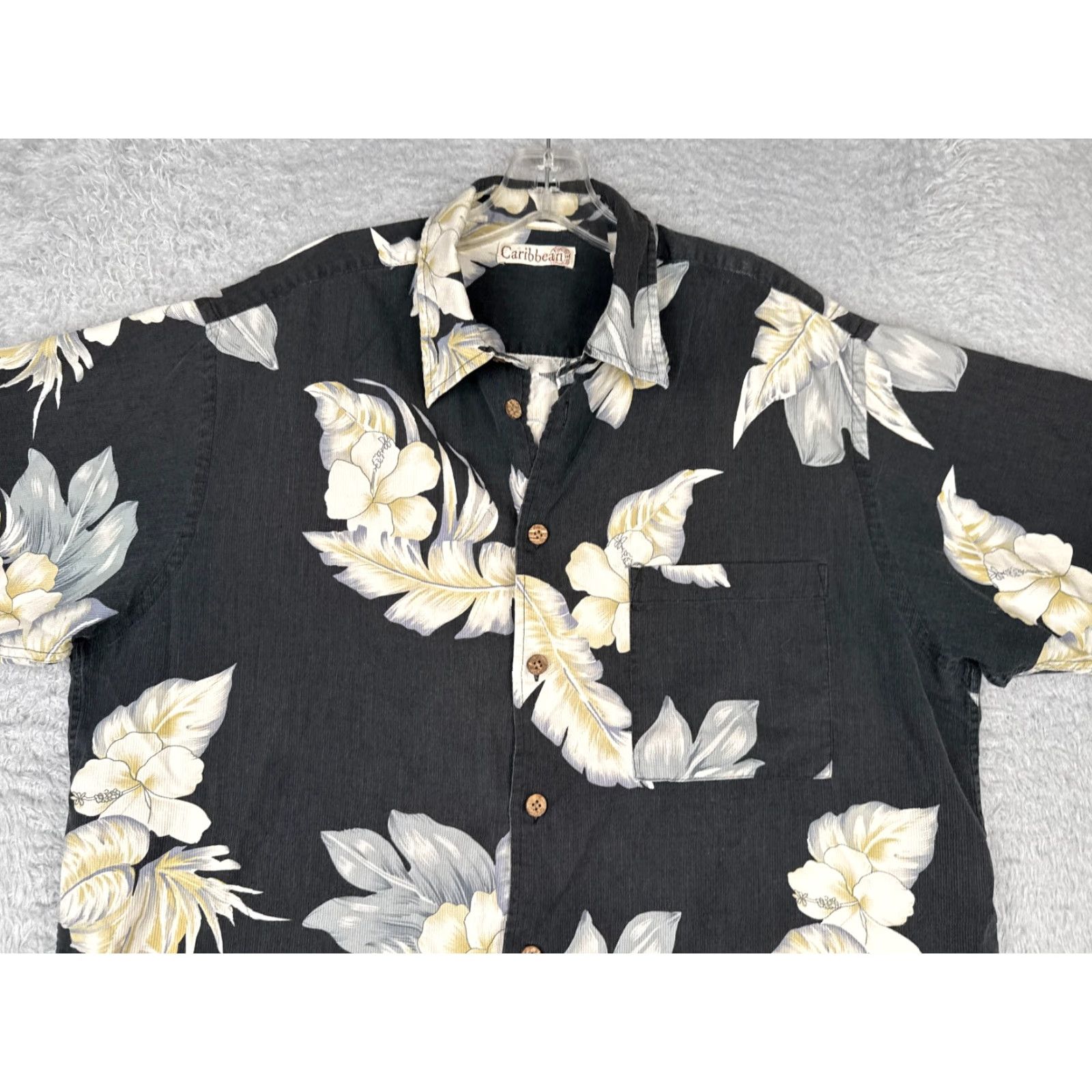 Vintage Caribbean Shirt Men Large Black Floral Silk Cotton Blend Hawaiian Button-Up Size US L / EU 52-54 / 3 - 4 Thumbnail