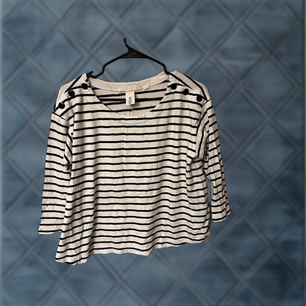 H&M H&M Top Shirt 3/4 Sleeve Blue White Striped Boat Neck Womens MEDIUM Size M / US 6-8 / IT 42-44 - 1 Thumbnail