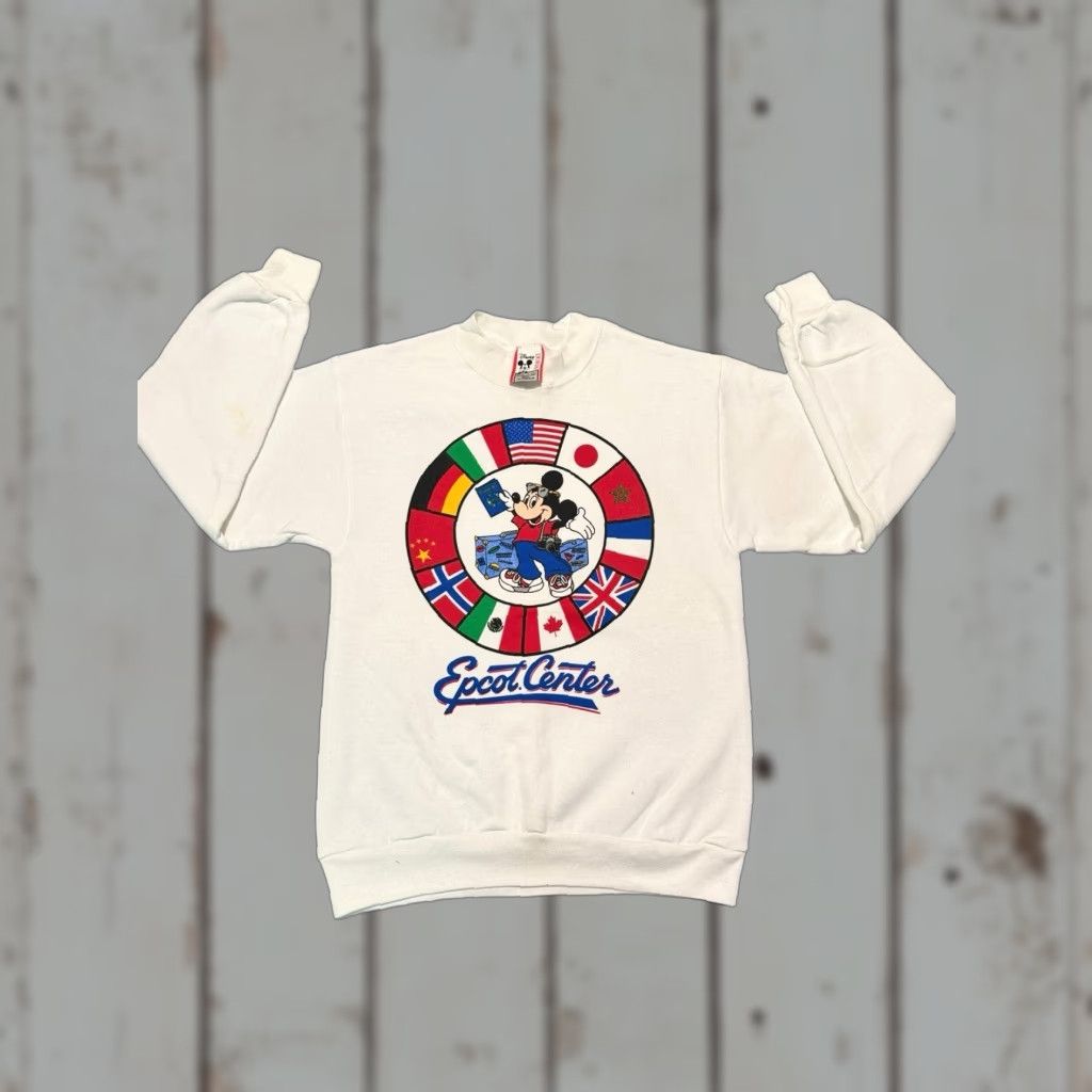 Disney VINTAGE Disney Designs Epcot Center Mickey Mouse Sweatshirt Regular Small Men White Cotton Blend Logo Crew Neck 80s Graphic Print Sweatshirt Size US S / EU 44-46 / 1 - 1 Thumbnail