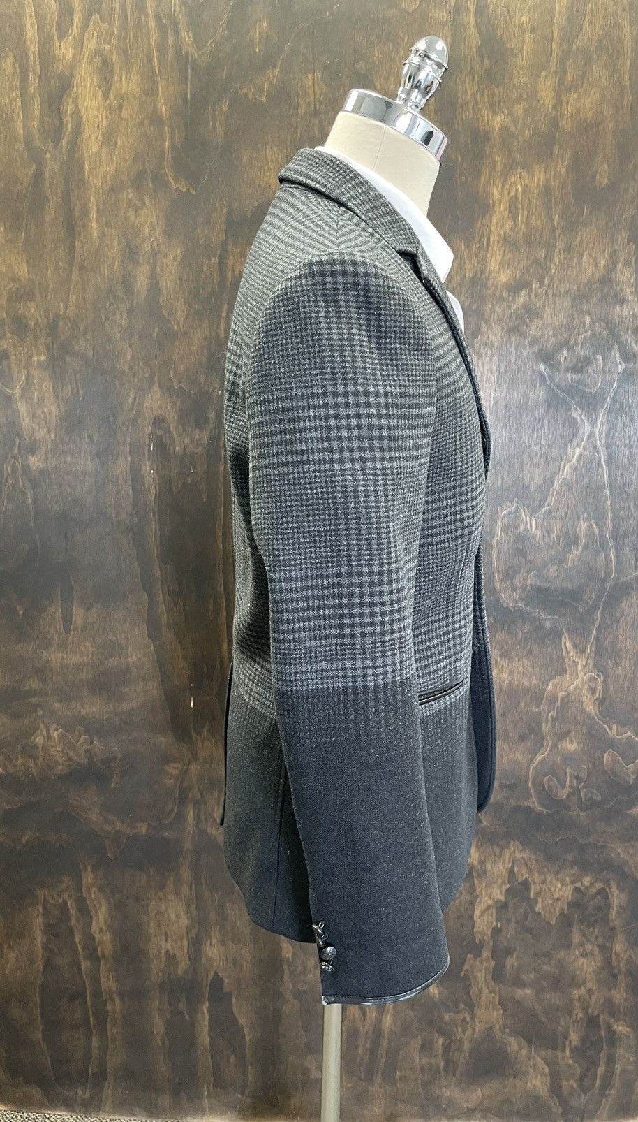 John Varvatos Leather Trim Plaid Felted Wool Jacket Size 40R - 6 Thumbnail